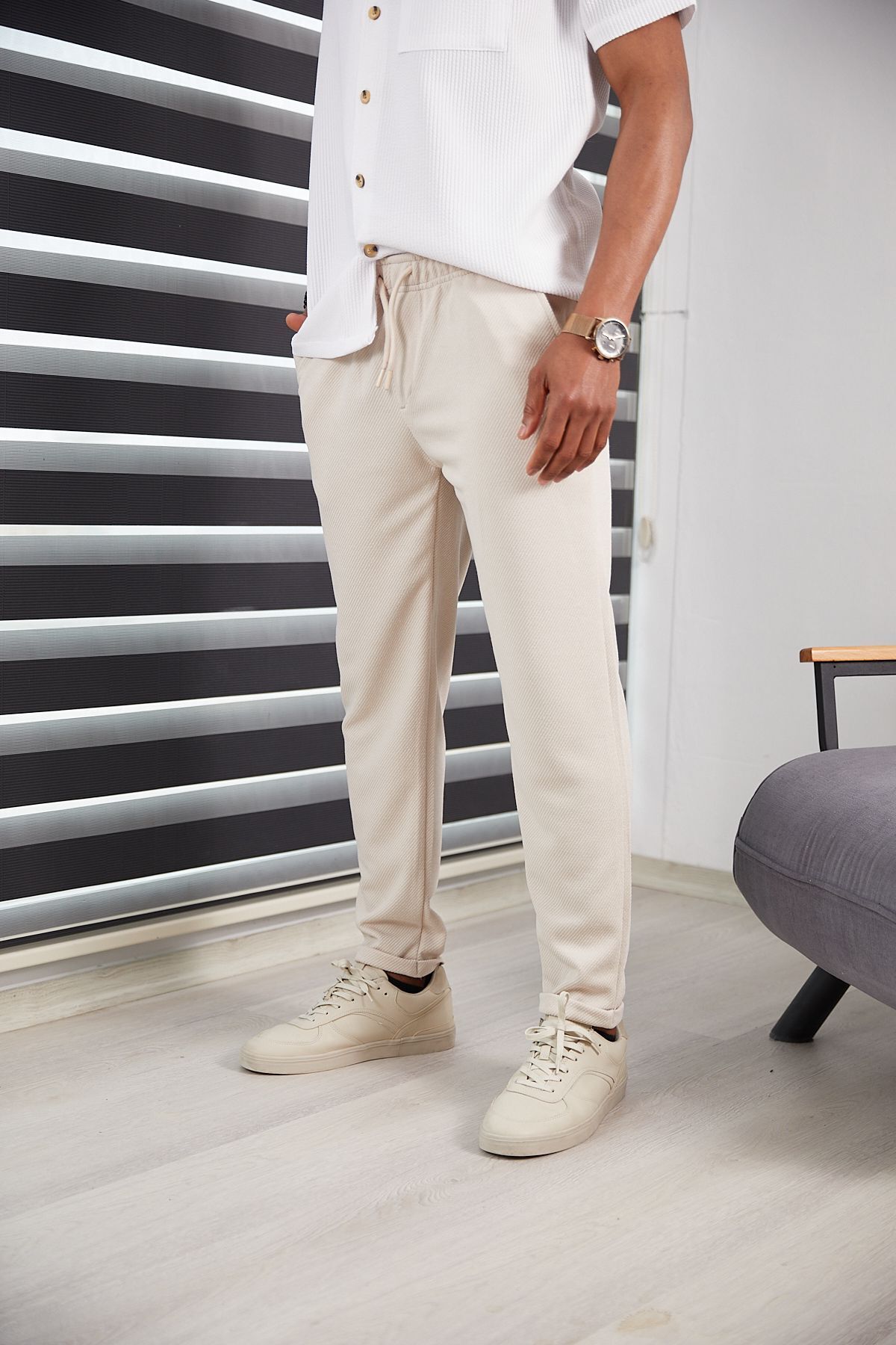 HA-KA GİYİM Erkek Slim Fit Jogger Pantolon Duble Paça Yüksek Kalite Çizgi Desenli Kumaş Likralı