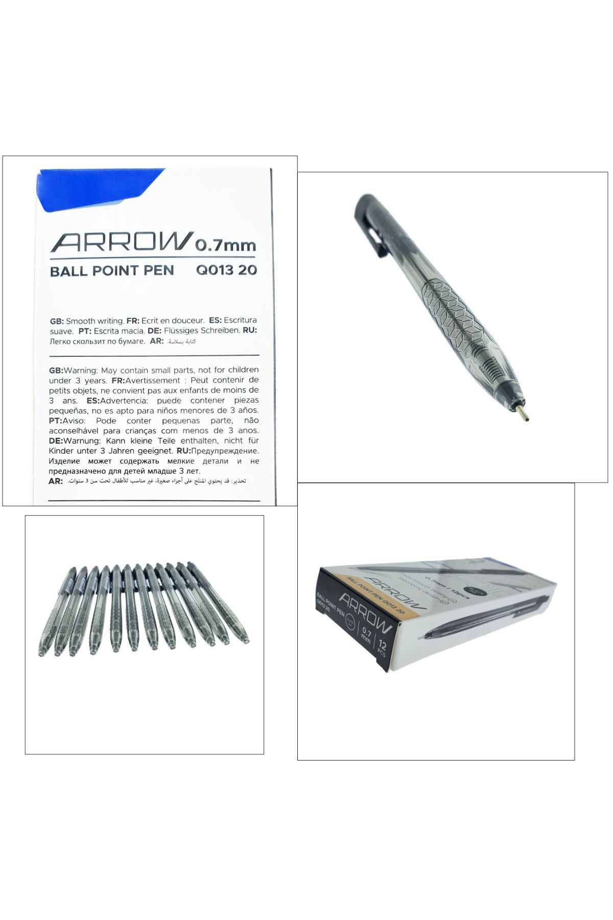 OEM-Set of 12 mechanical pens, writing thickness 0.7mm, black ink, Arrow model 38891, ergonomic design, 5
