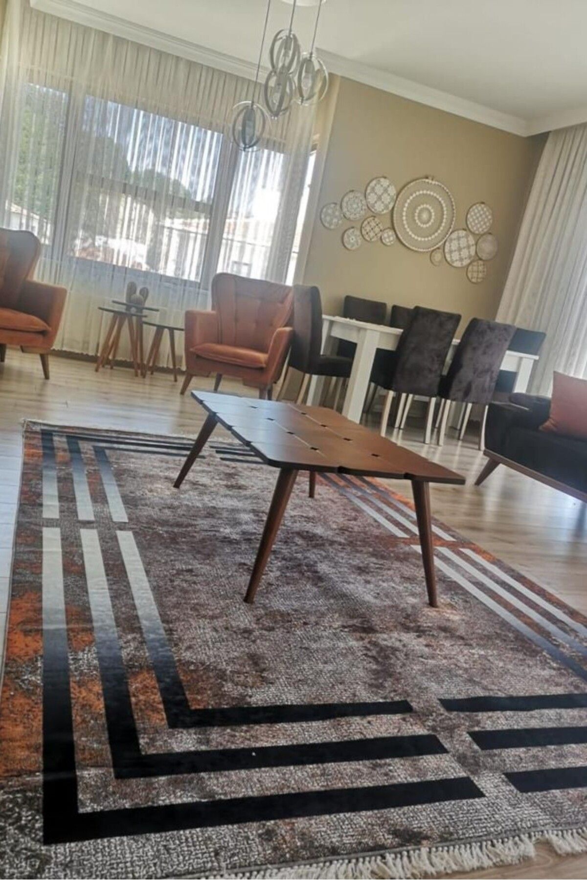 CENTER AVM Kahverengi Halı Salon Halısı Makinede Yıkanabilir Kaymaz Taban Halı Salon Halısı