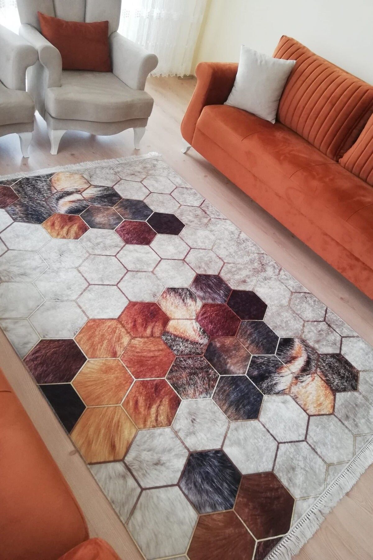 CENTER AVM Kahve Halı Salon Halısı Makinede Yıkanabilir Kaymaz Taban Halı Salon Halısı