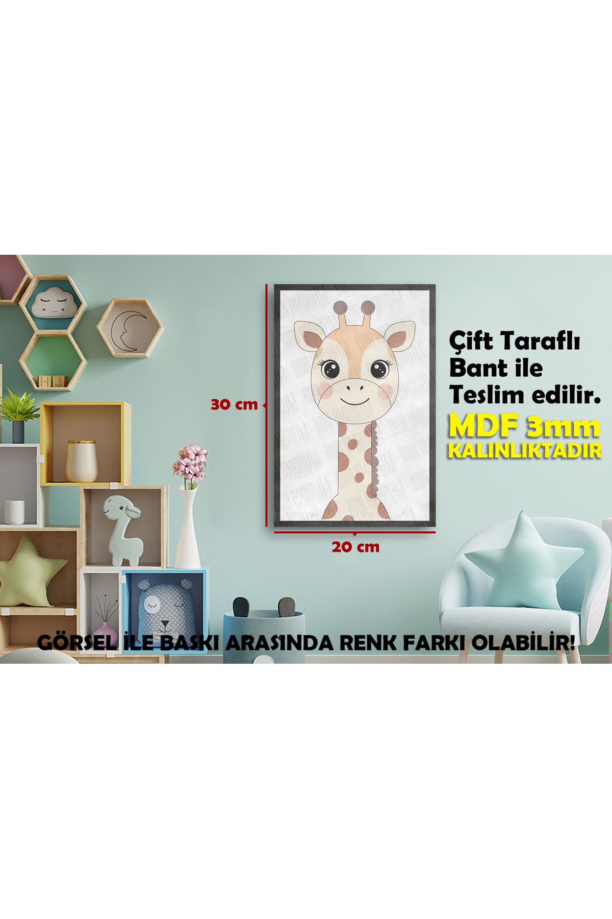 Borambalaj Çocuk Odası İçin Zürafa Tasarımlı Çerçeve Görünümlü MDF Tablo 20x30 cm