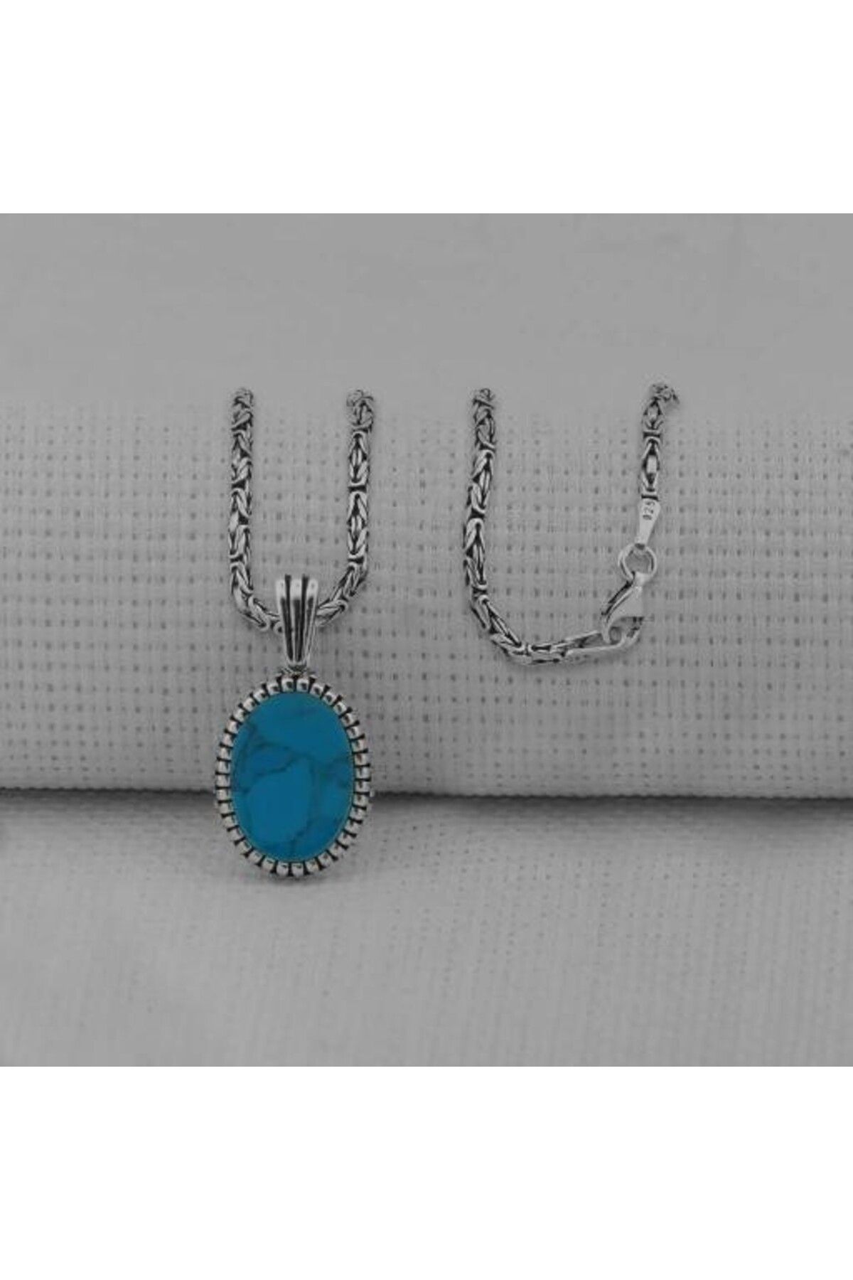 shop Turkuaz Taşlı Oval 925 Ayar Gümüş Erkek Kolye