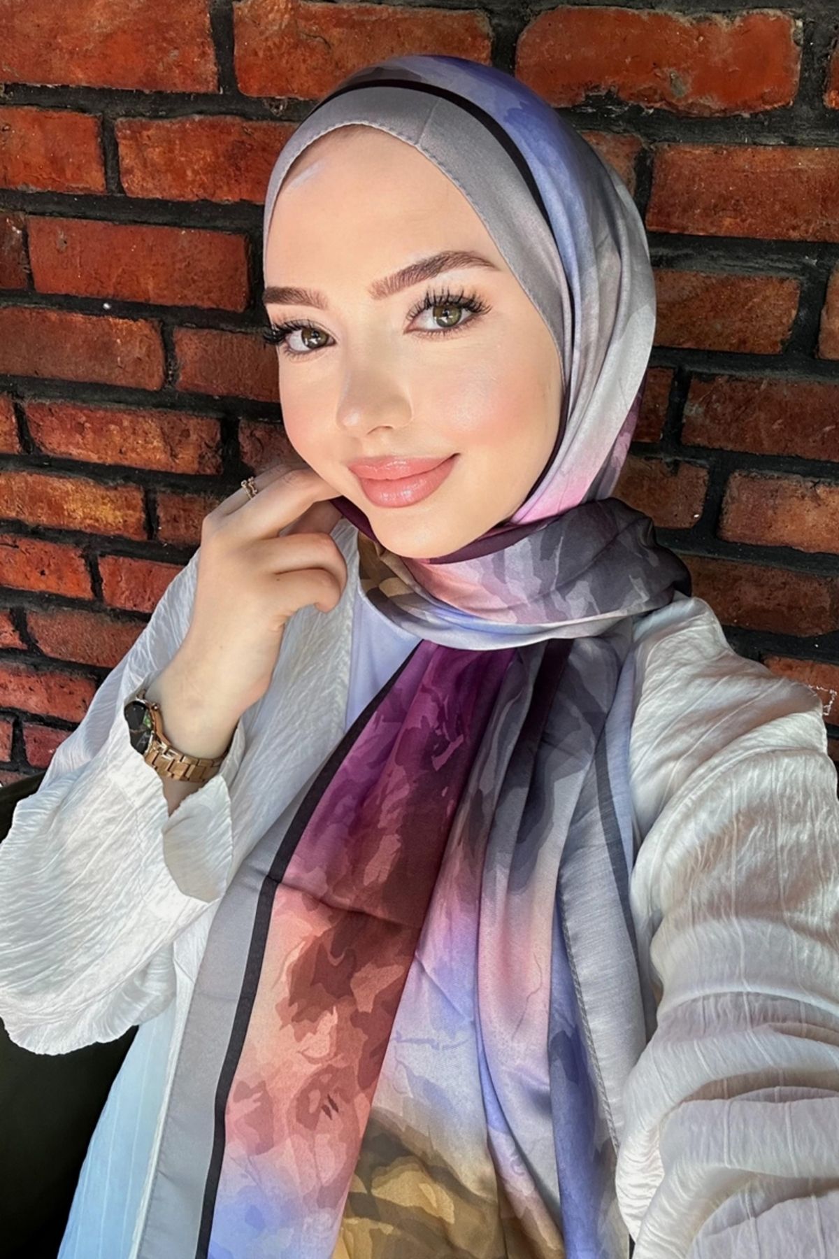 Modaselvim Boyama Desenli Soft Şal Serisi 706ART1138 Gri