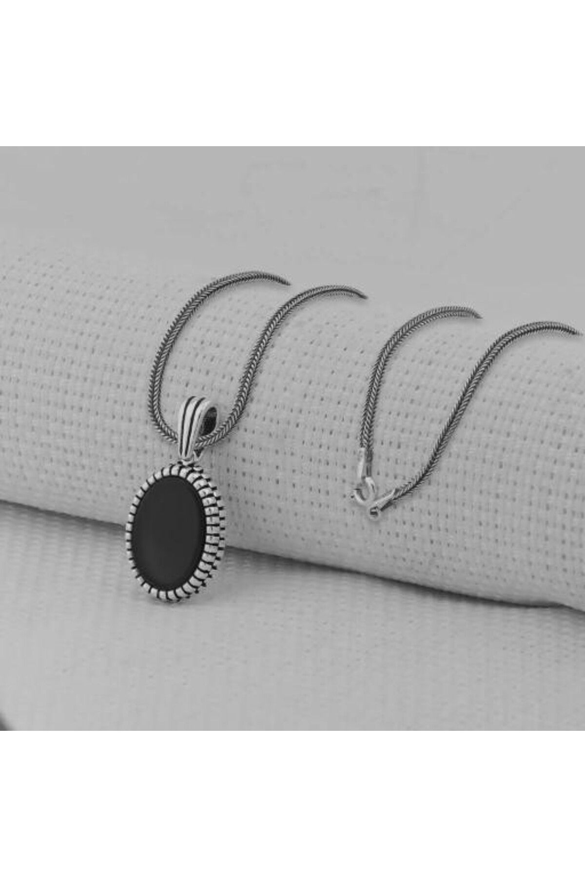 shop Siyah Oniks Taşlı Oval 925 Ayar Gümüş Erkek Kolye