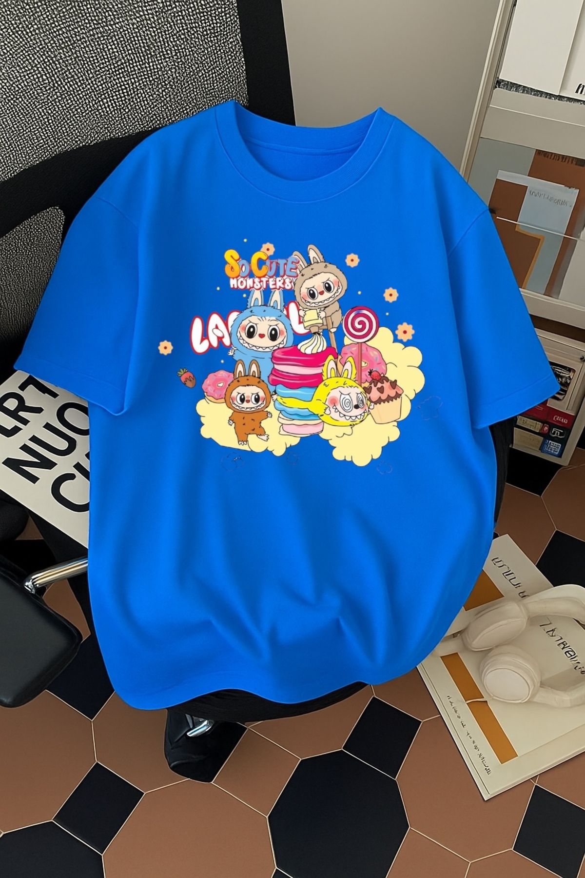 SOHR Unisex Erkek/Kadın Labubu So Cute Renkli Baskılı Oversize Pamuklu T-Shirt