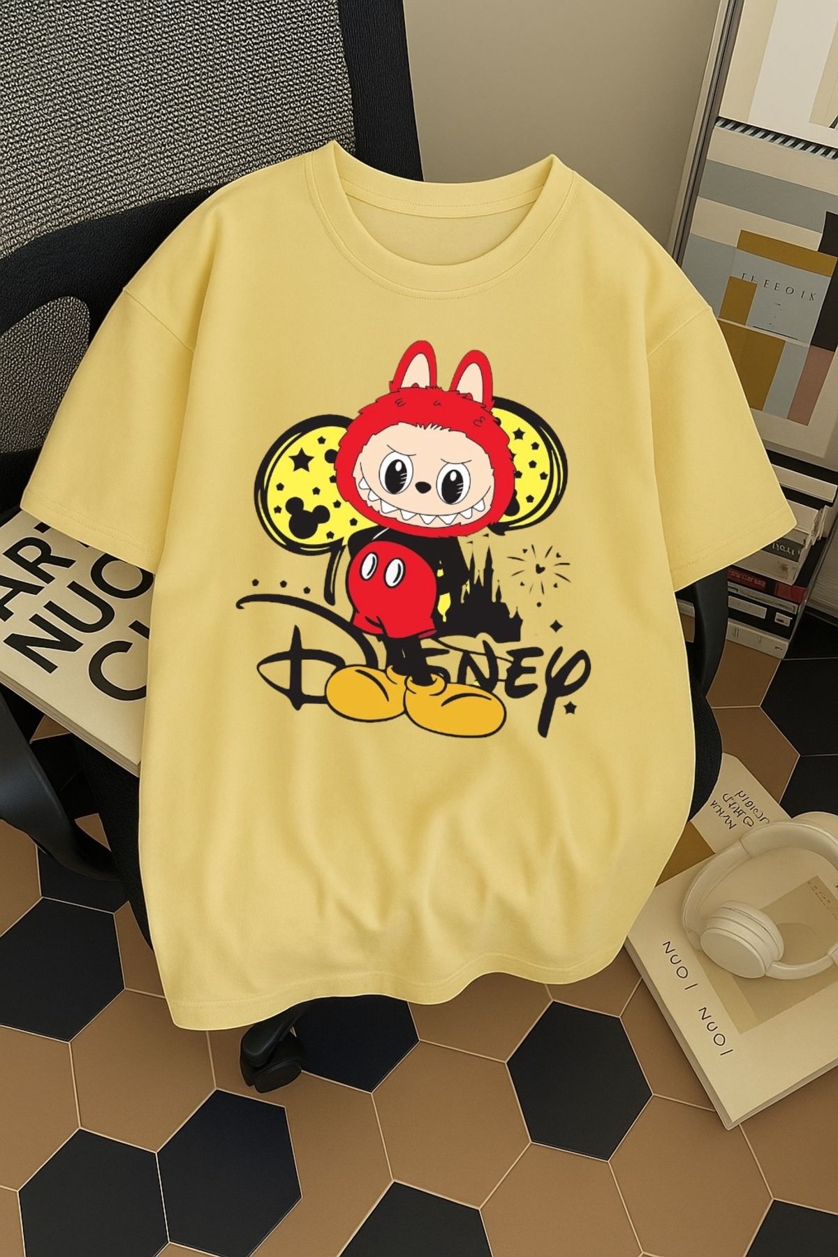 SOHR Unisex Erkek/Kadın Mickey Labubu Renkli Baskılı Oversize Pamuklu T-Shirt