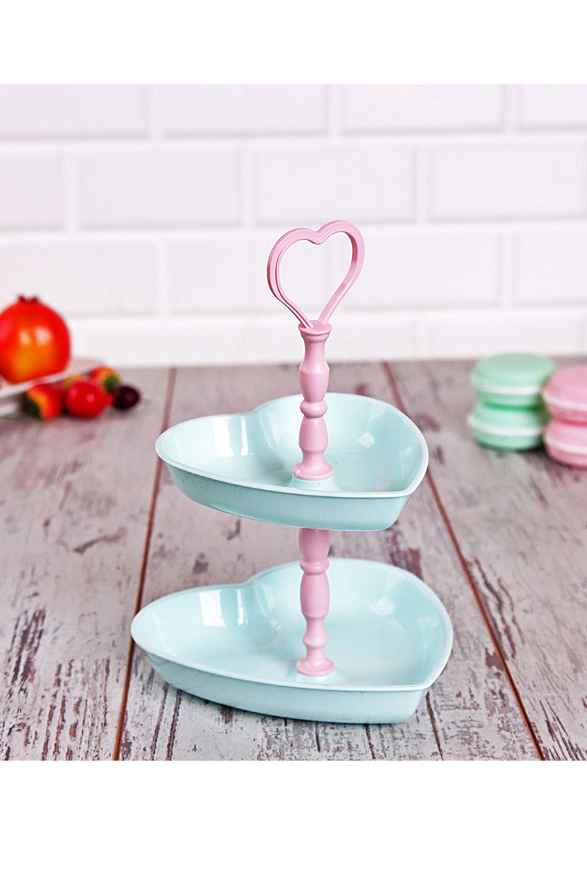SİHİRLİ AYAKLAR Kalpli Pastel Renkli 2 Katlı Çerezlik Kurabiyelik Sunumluk BPA Free 26cm
