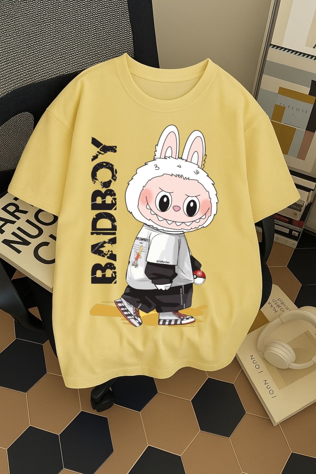 SOHR Unisex Erkek/Kadın Labubu BadBoy Renkli Baskılı Oversize Pamuklu T-Shirt