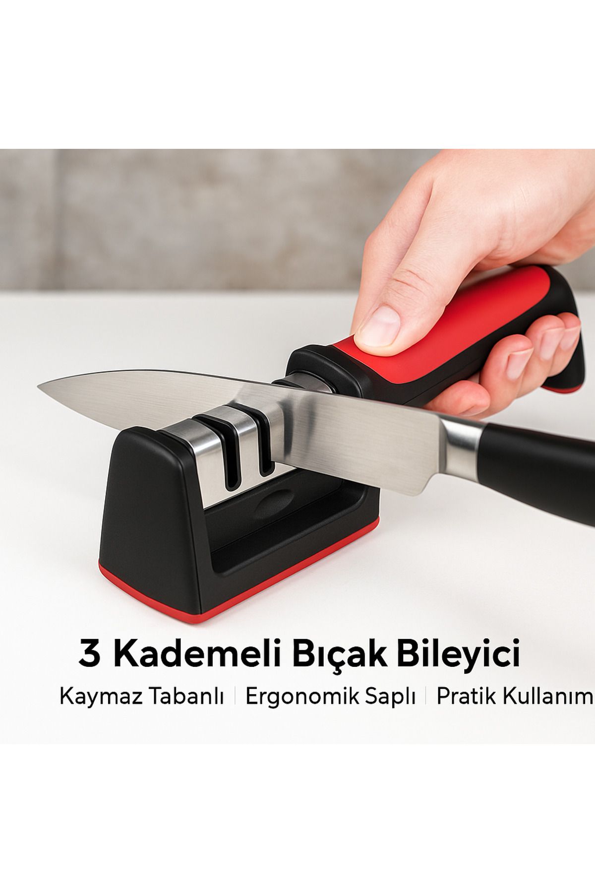 Stile Cucina 3 Açılı Profesyonel Bıçak Bileyici Elmas Seramik Tungsten Çelik El Bıçakları Bileme – Kırmızı Siyah