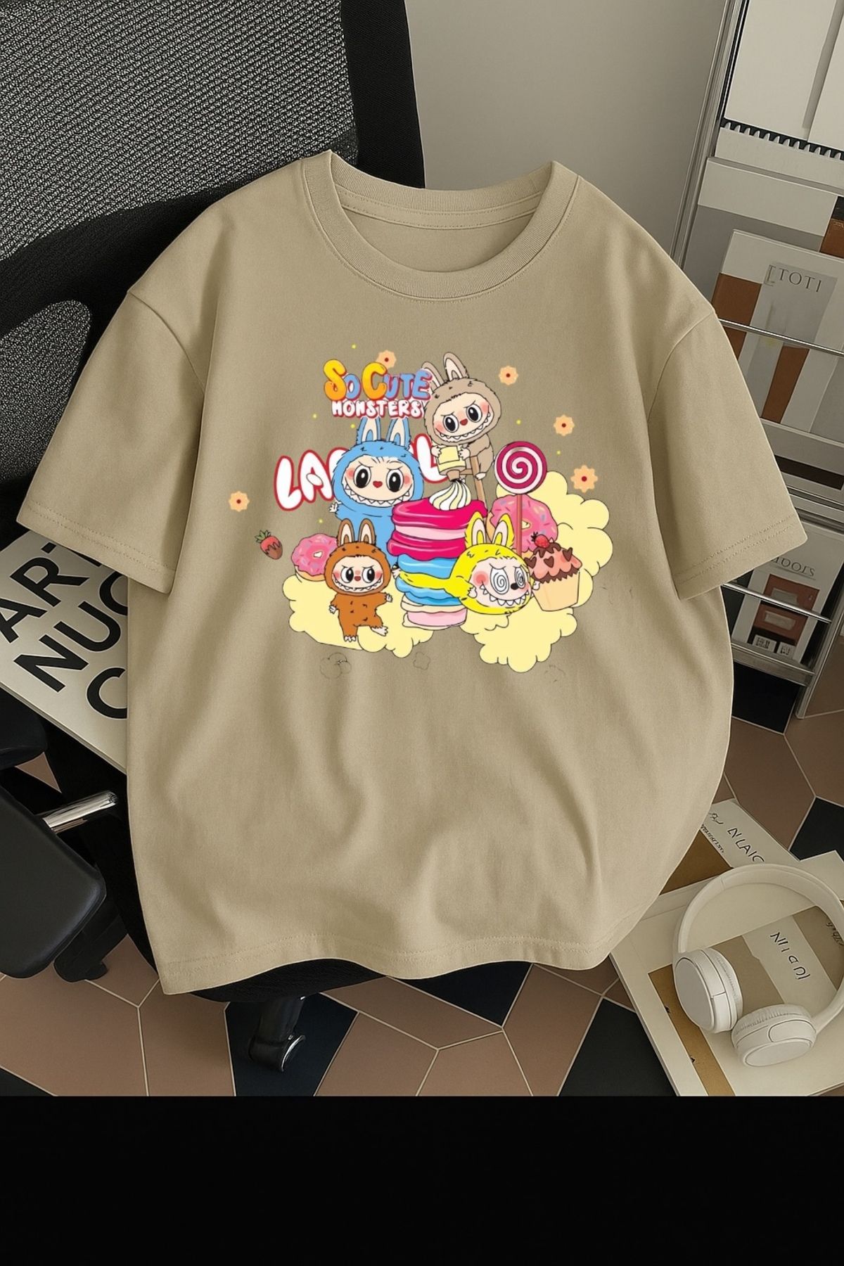 SOHR Unisex Erkek/Kadın Labubu So Cute Renkli Baskılı Oversize Pamuklu T-Shirt