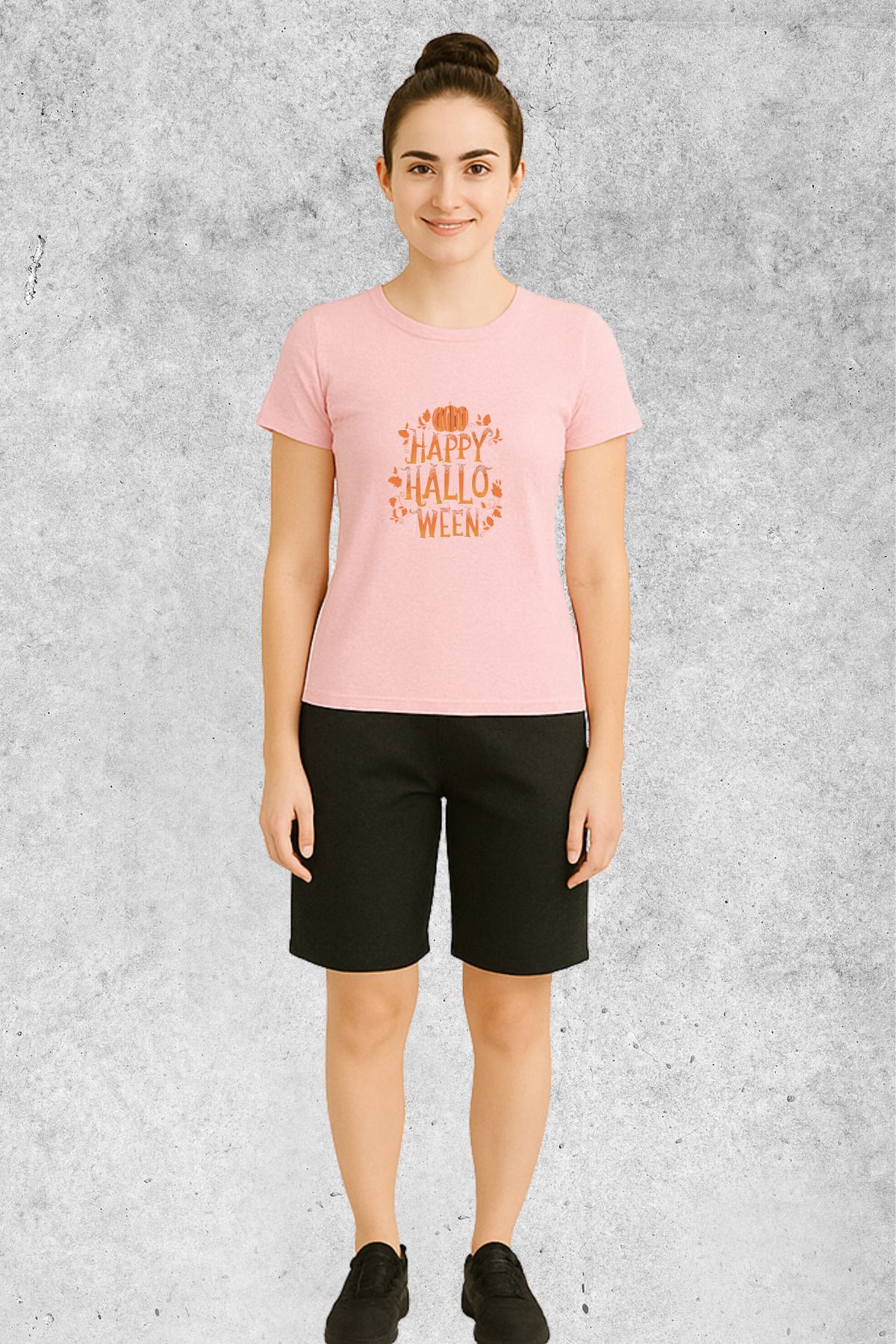 MOLICO Basic unisex sıfır yaka kısa kollu HAPPY HALLOWEN BASKILI TSHİRT