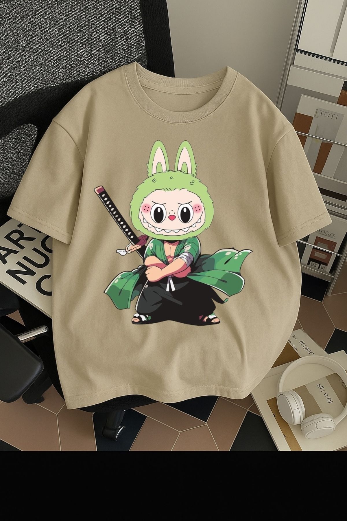 SOHR Unisex Erkek/Kadın Zoro Labubu Renkli Baskılı Oversize Pamuklu T-Shirt