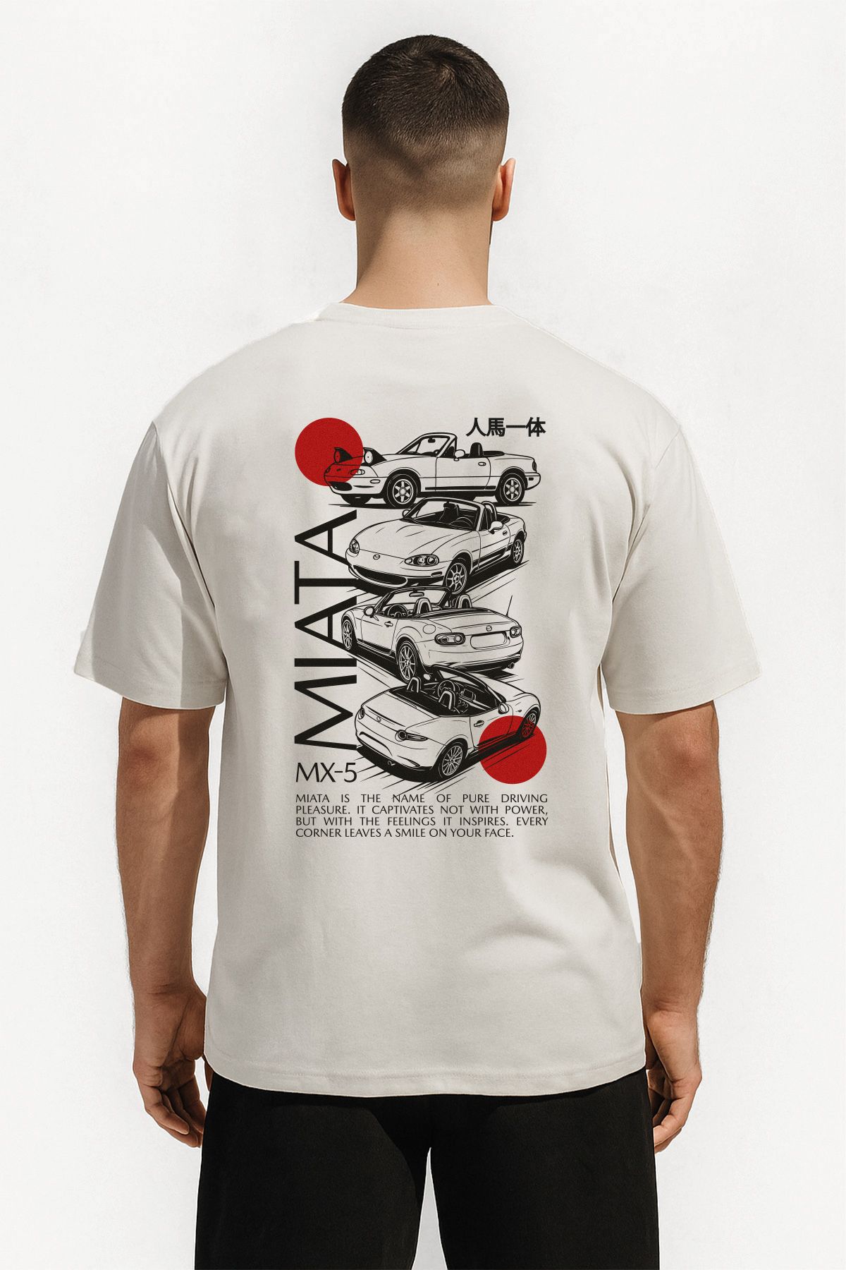 Eazy Co Eazy Miata Beyaz Unisex Baskılı Extra Oversize Kısa Kollu T-shirt