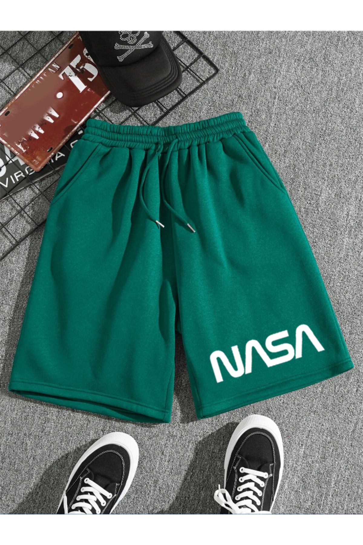 COHERENT Unisex Kadın/Erkek Nasa Özel Baskılı Renkli Kısa Penye Şort Shorts