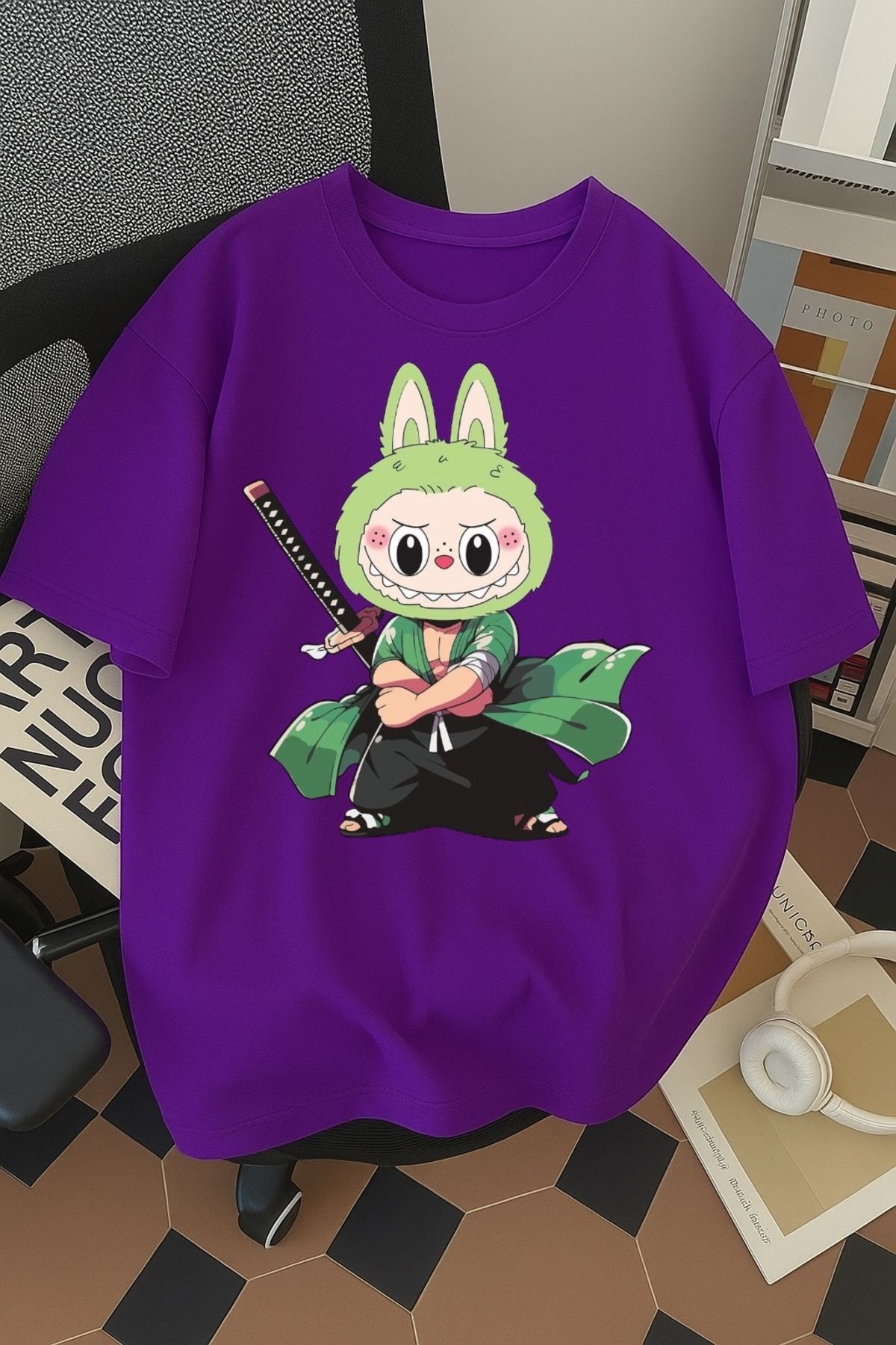 SOHR Unisex Erkek/Kadın Zoro Labubu Renkli Baskılı Oversize Pamuklu T-Shirt