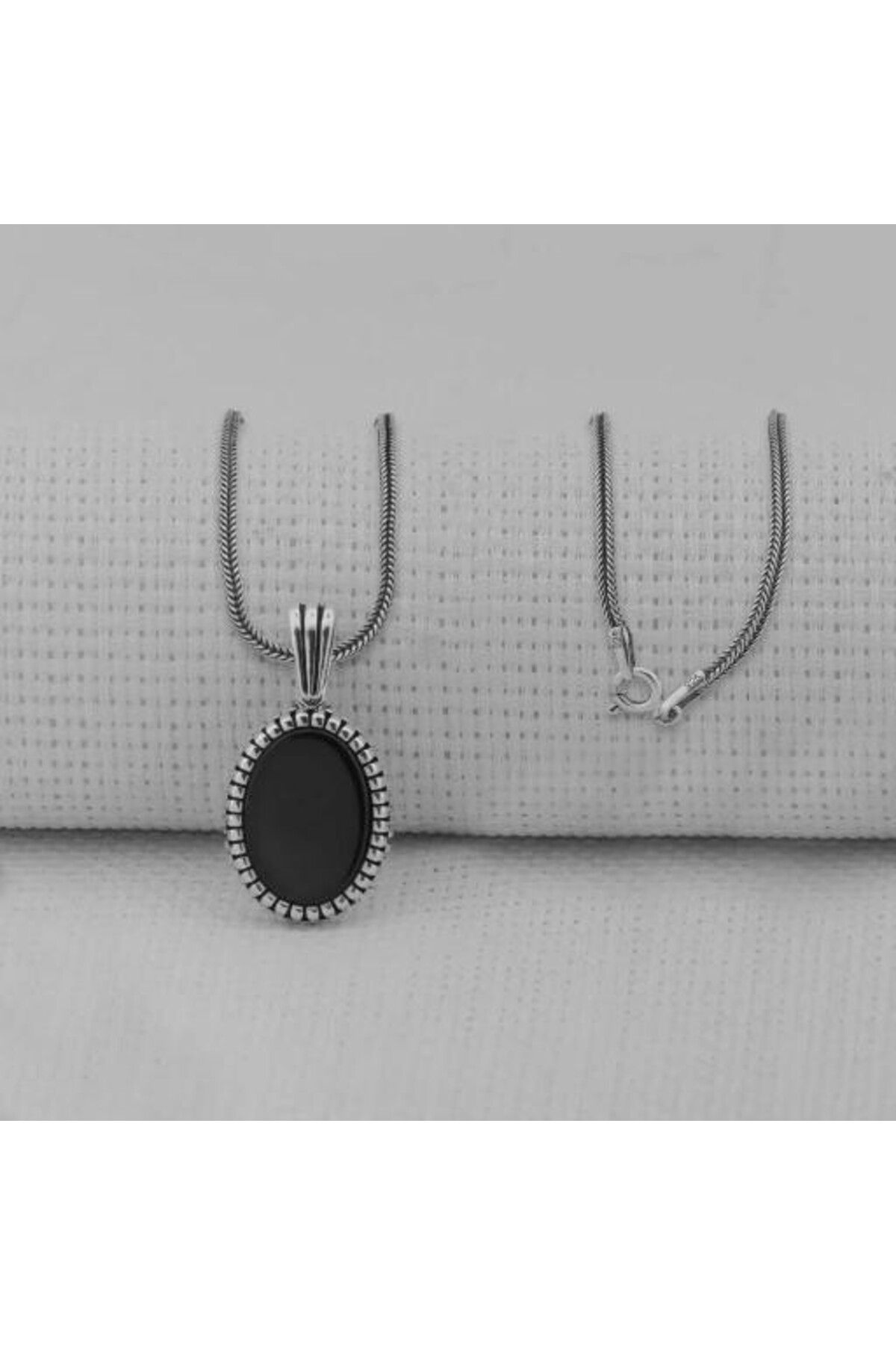 shop Siyah Oniks Taşlı Oval 925 Ayar Gümüş Erkek Kolye