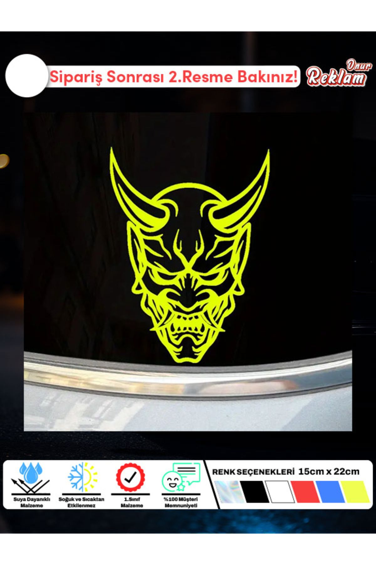 Onur Reklam Oni Maskesi Tasarımlı Araç Stickerı – Suya Dayanıklı Japon Temalı Çıkartma (15x22 cm)