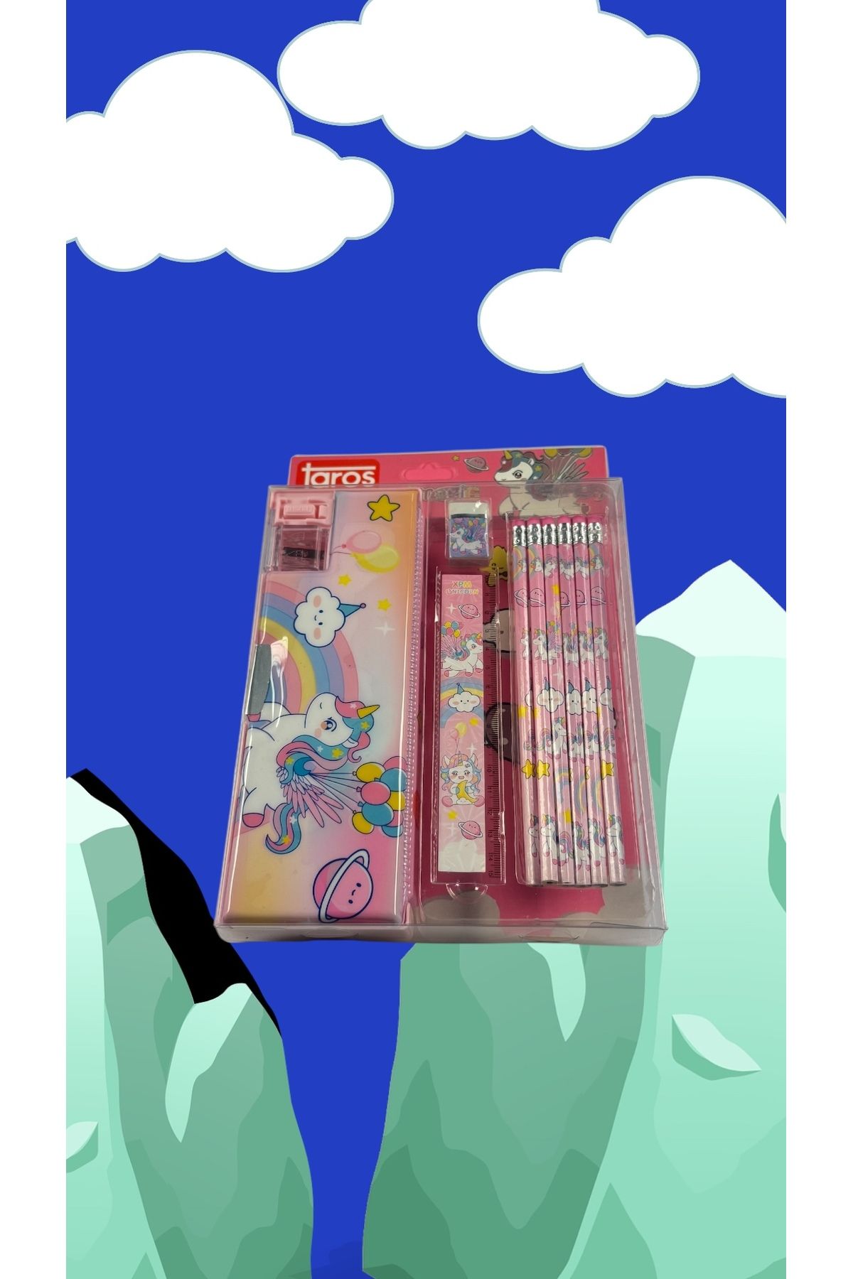 TAROS KIRTASİYE Unicorn Temalı Kırtasiye Seti - 7 Parça Okul Seti Kalem Kutulu Pembe Kız Çocuk Hediye