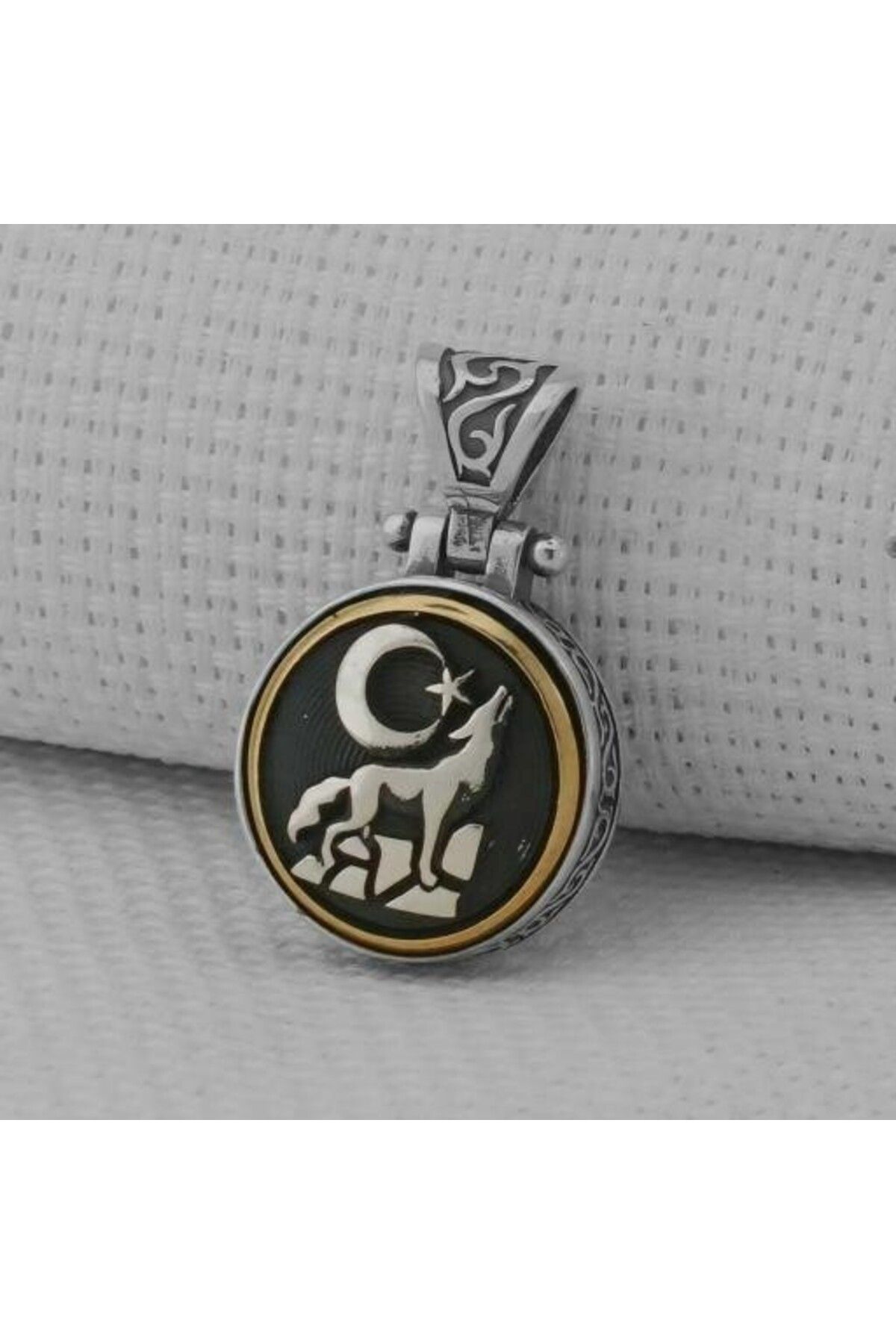 shop Uluyan Kurt Ay Yıldız Ortası Dönen 925 Ayar Gümüş Erkek Kolye Ucu