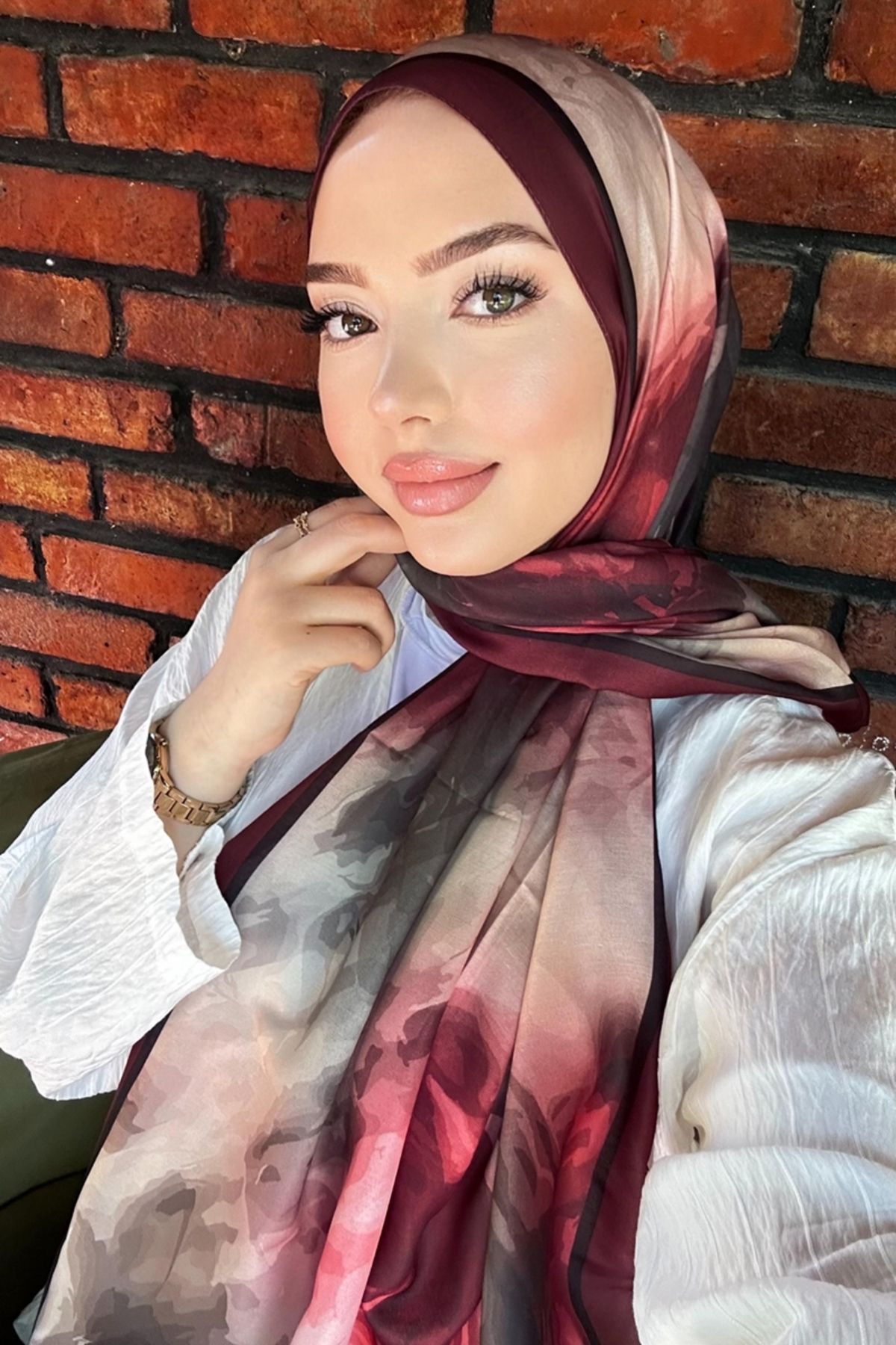 Modaselvim Boyama Desenli Soft Şal Serisi 706ART1138 Bordo