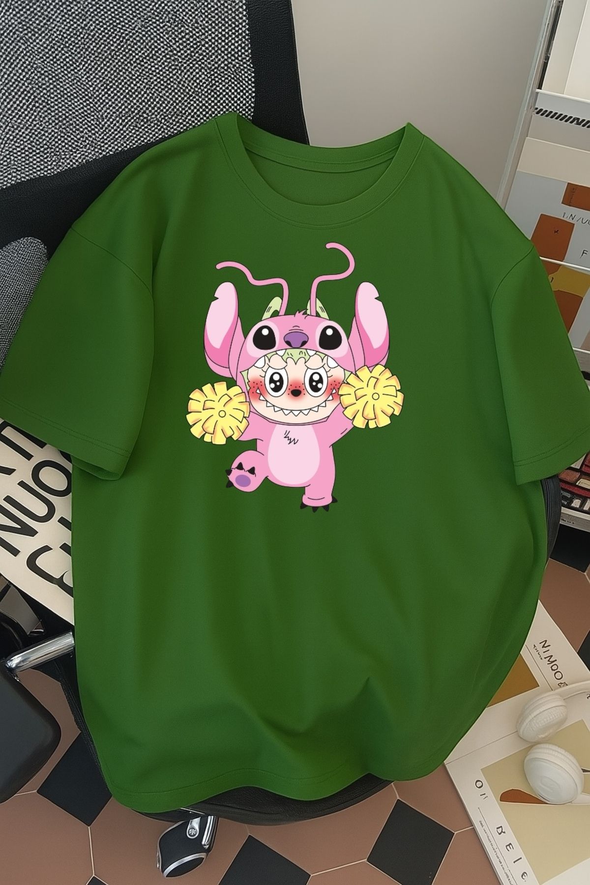 SOHR Unisex Erkek/Kadın Angel Labubu Renkli Baskılı Oversize Pamuklu T-Shirt