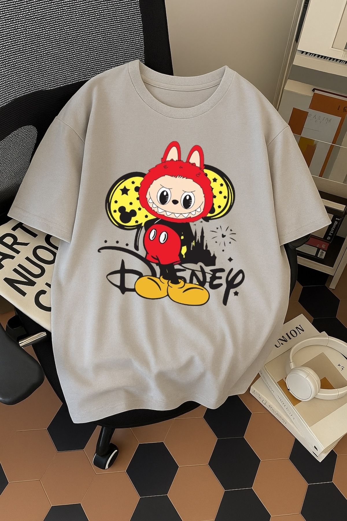 SOHR Unisex Erkek/Kadın Mickey Labubu Renkli Baskılı Oversize Pamuklu T-Shirt