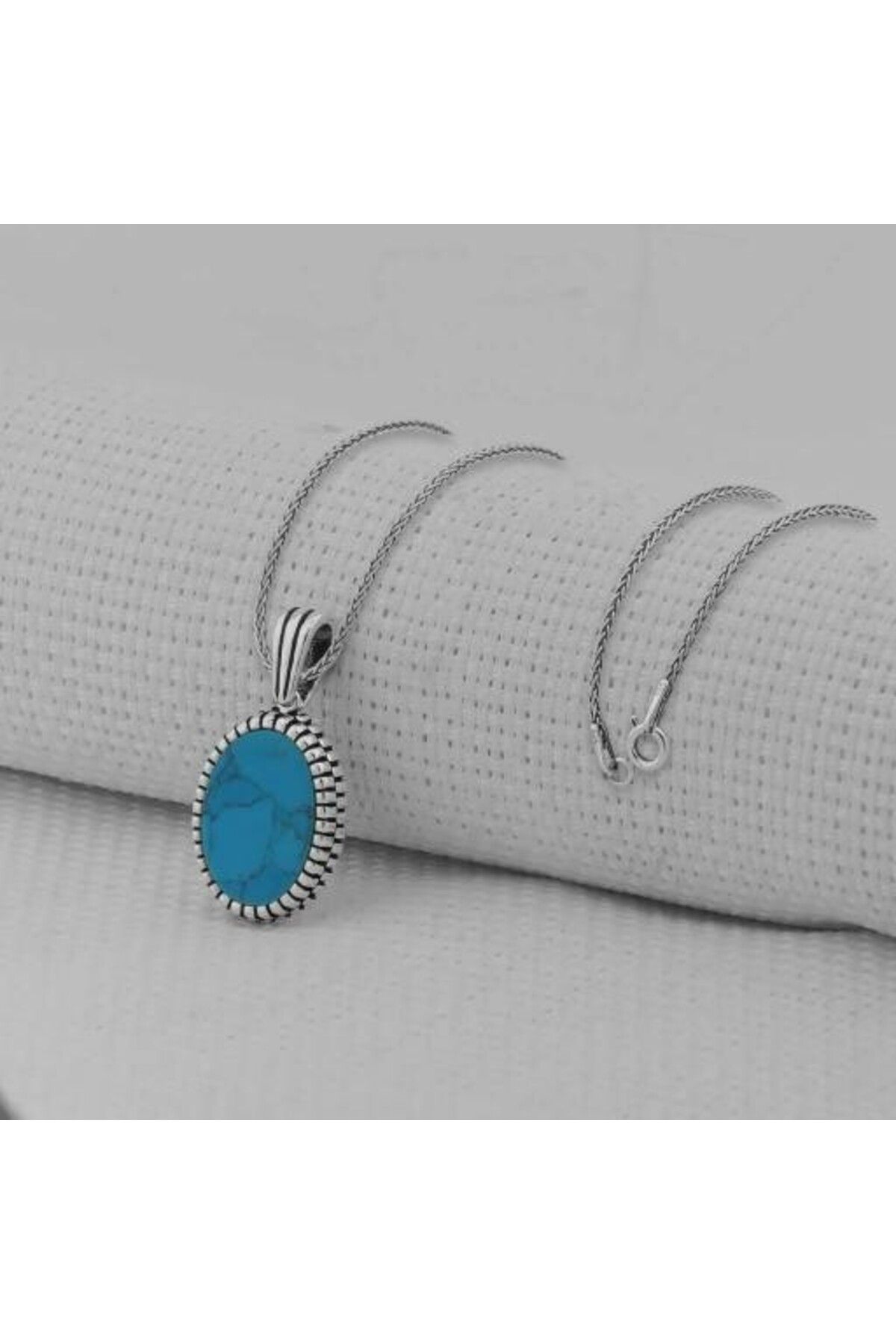 shop Turkuaz Taşlı Oval 925 Ayar Gümüş Erkek Kolye