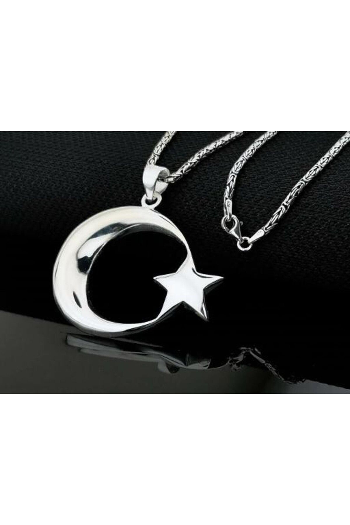 shop Şanlı Ay Yıldız Büyük Boy 925 Ayar Gümüş Erkek Kolye