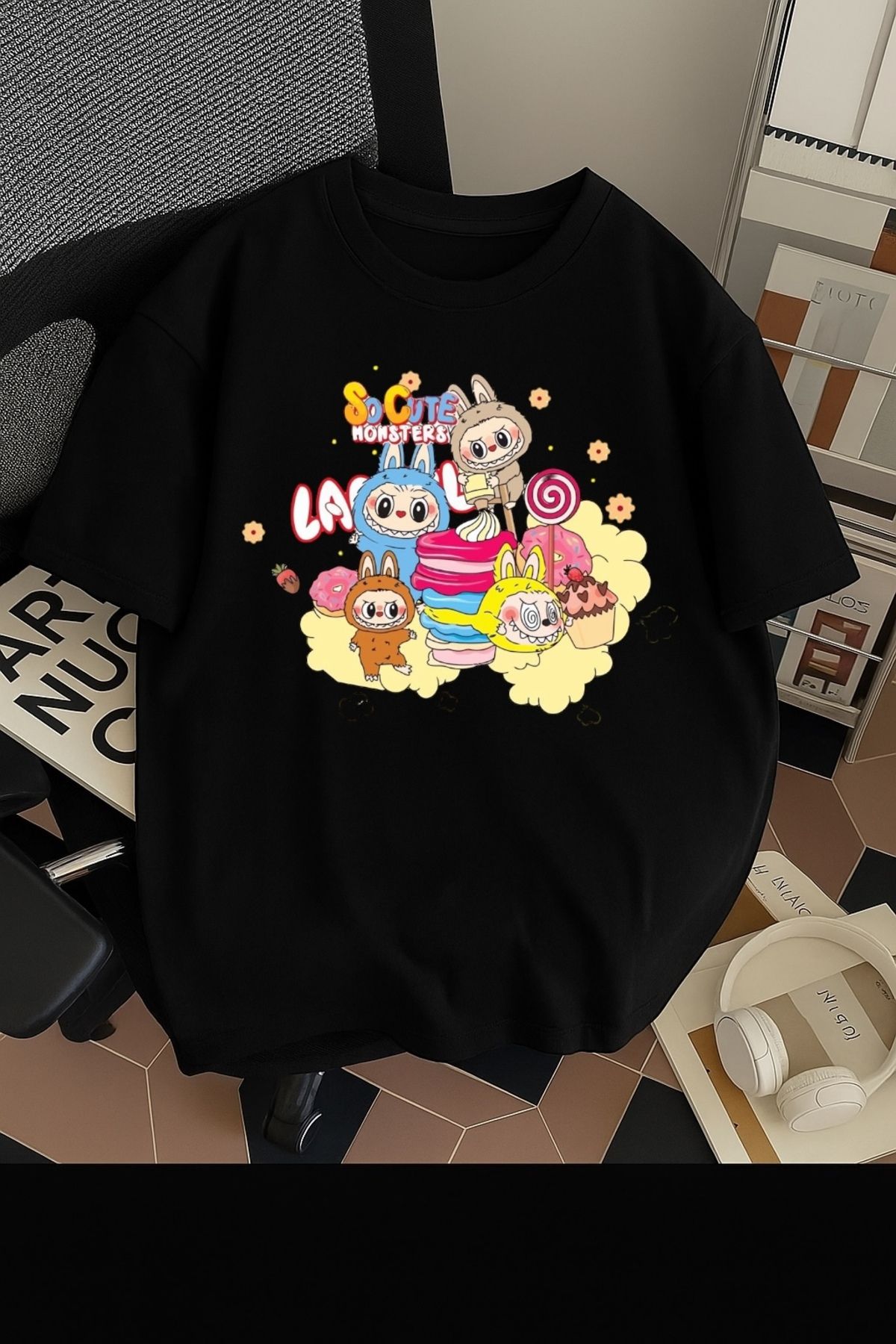 SOHR Unisex Erkek/Kadın Labubu So Cute Renkli Baskılı Oversize Pamuklu T-Shirt