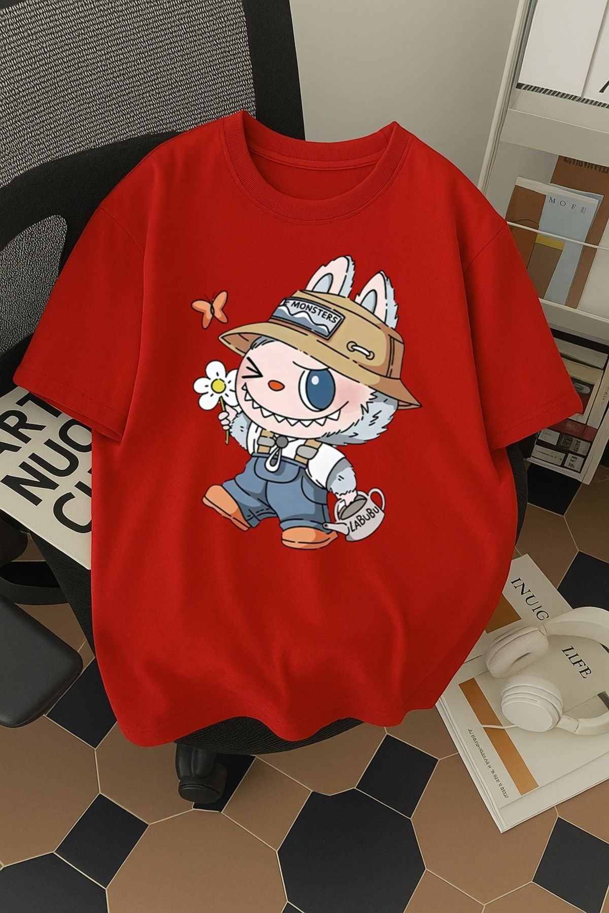 SOHR Unisex Erkek/Kadın Labubu Renkli Baskılı Oversize Pamuklu T-Shirt