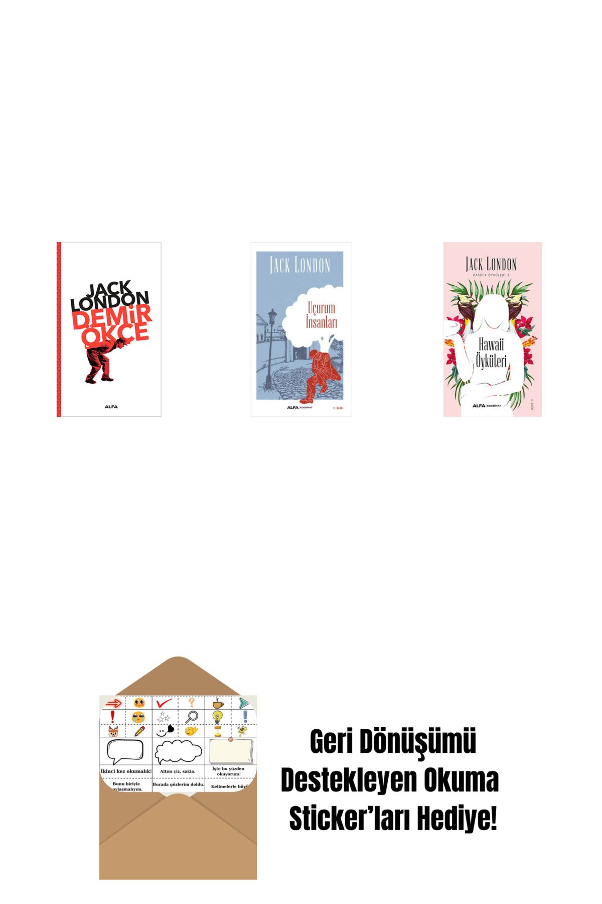Alfa Yayınları Demir Ökçe + Uçurum İnsanları + Hawaii Öyküleri + Okuma Sticker'ları