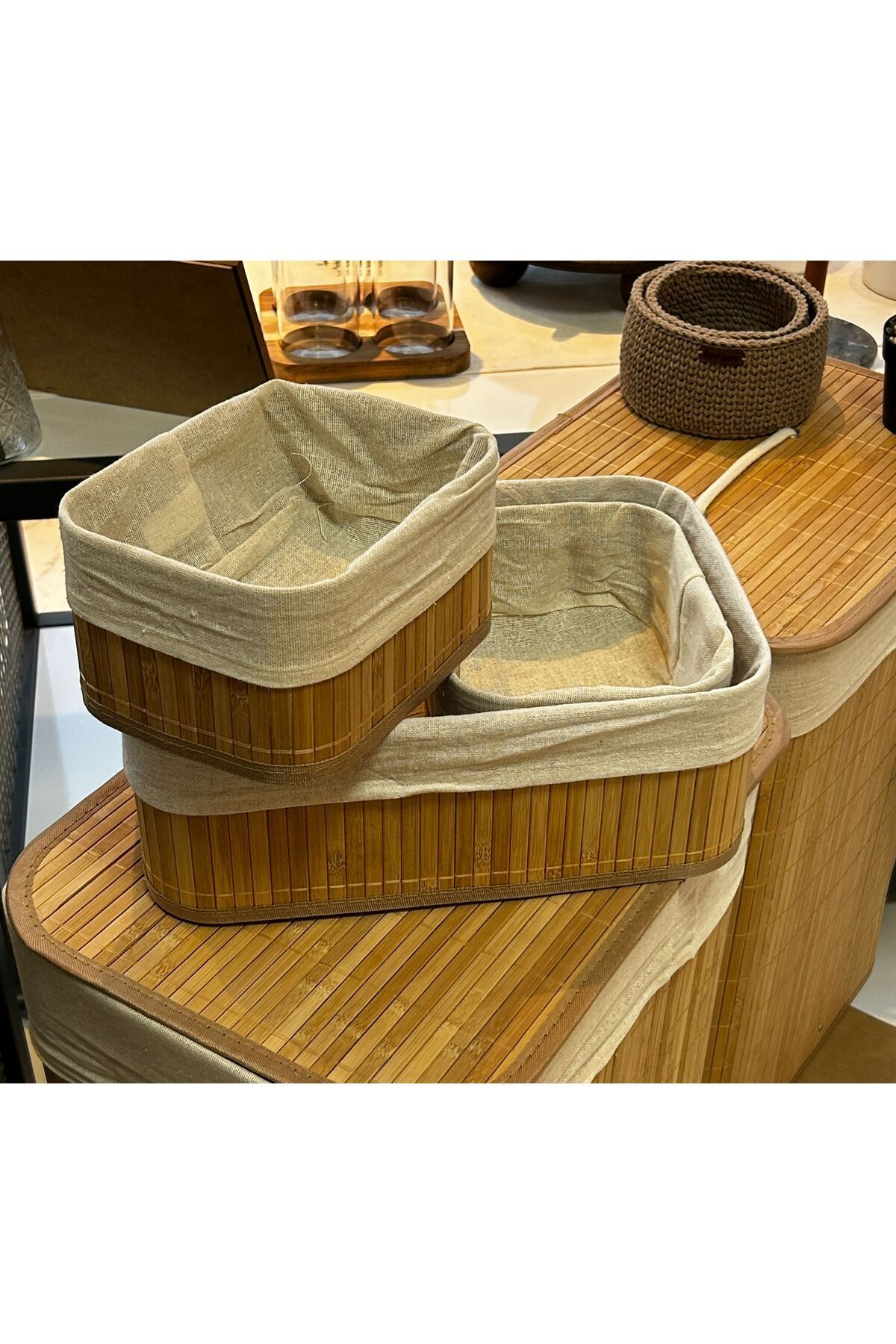 İpek Home 3'Lü Bambu Organizer Sepet