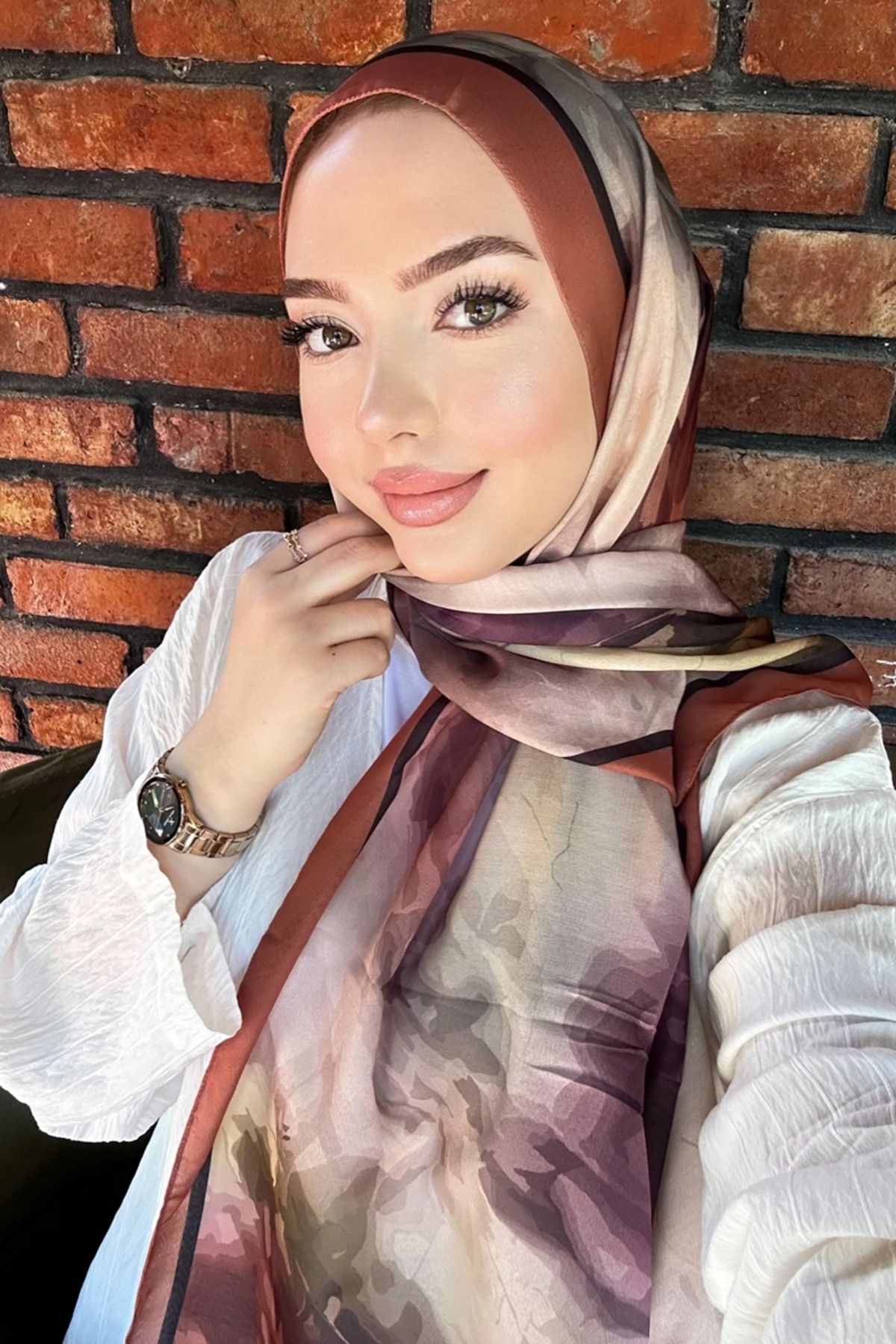 Modaselvim Boyama Desenli Soft Şal Serisi 706ART1138 Taba