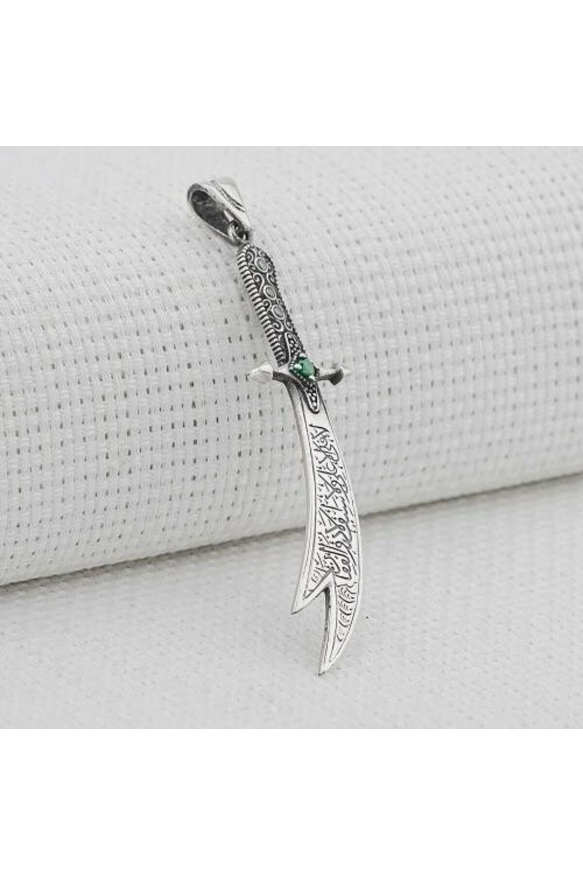 shop Yeşil Taşlı Zulfikar 925 Ayar Gümüş Erkek Kolye Ucu