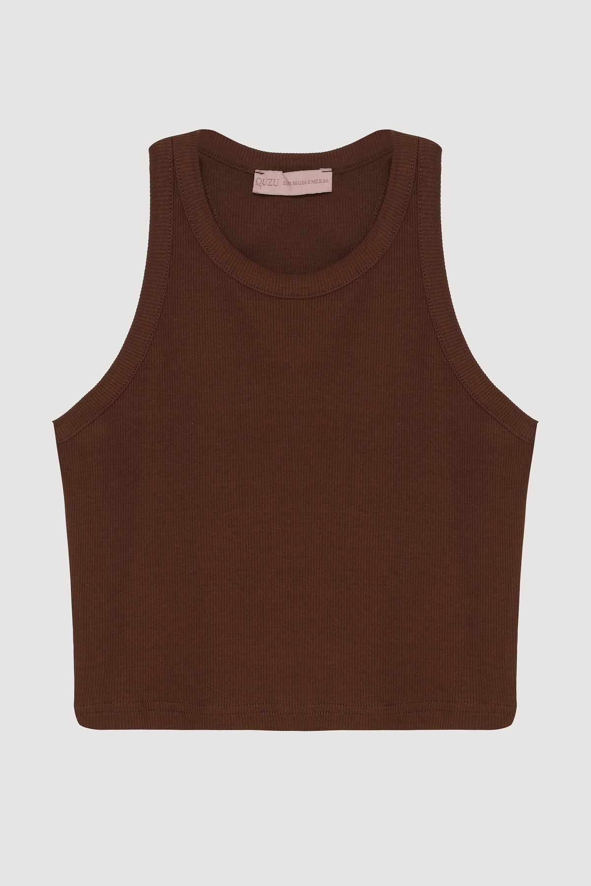 Quzu Halter Yaka Crop Atlet Kahverengi