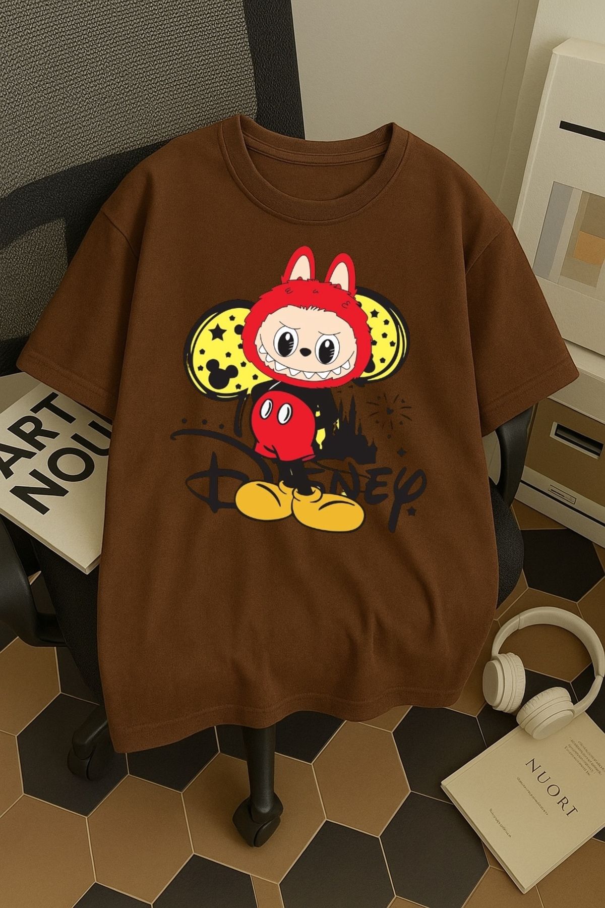 SOHR Unisex Erkek/Kadın Mickey Labubu Renkli Baskılı Oversize Pamuklu T-Shirt