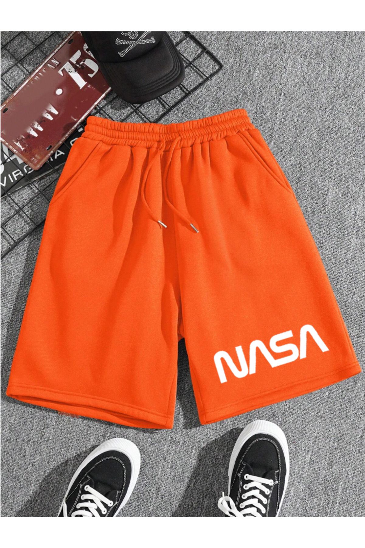 COHERENT Unisex Kadın/Erkek Nasa Özel Baskılı Renkli Kısa Penye Şort Shorts