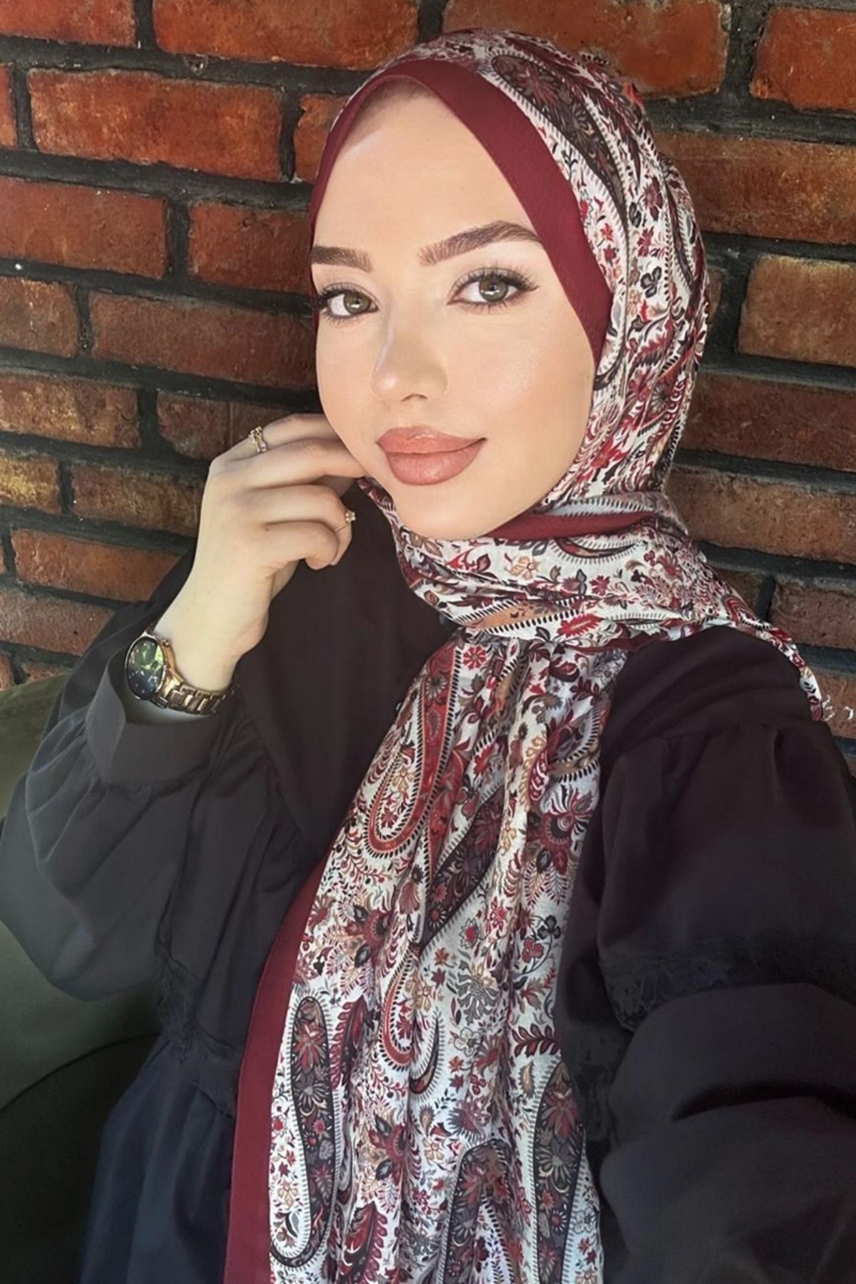 Modaselvim Renkli Desenli Soft Şal Serisi 703ART1138 Taş&Bordo