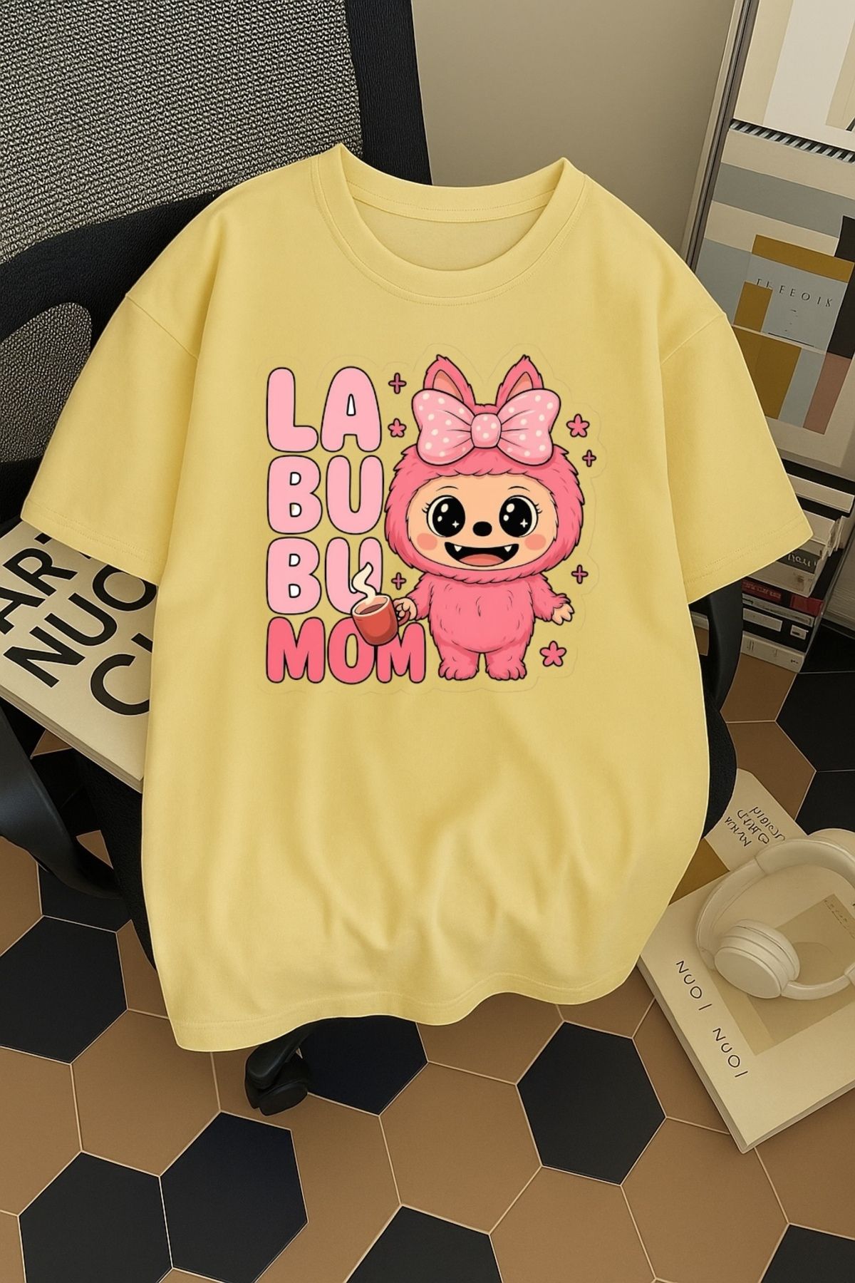 SOHR Unisex Erkek/Kadın Labubu Mom Renkli Baskılı Oversize Pamuklu T-Shirt