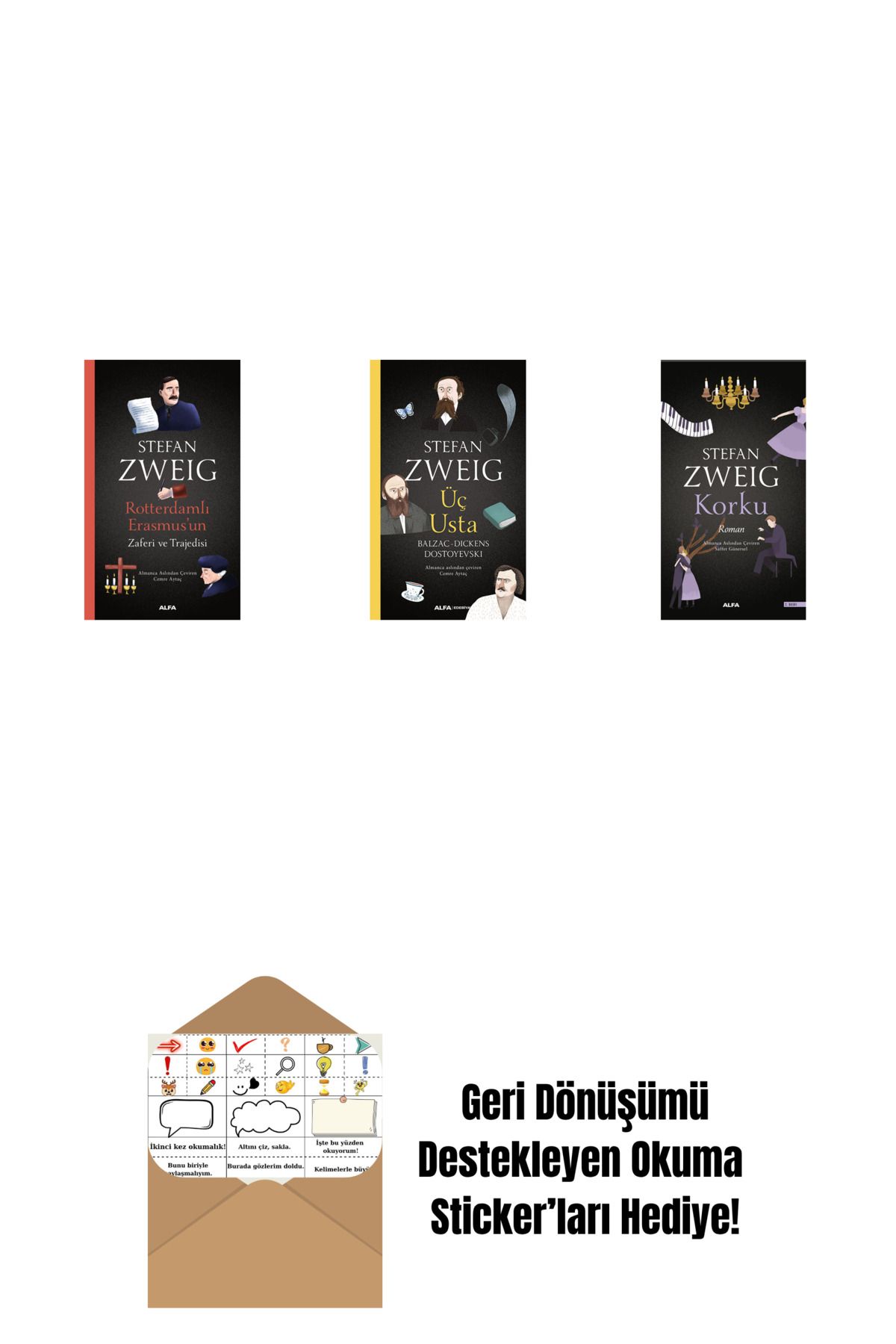 Alfa Yayınları Rotterdamlı Erasmus’un Zaferi ve Trajedisi + Üç Usta + Korku + Okuma Sticker'ları
