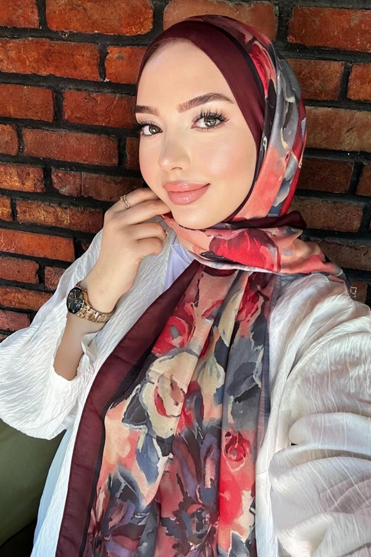 Modaselvim Gül Desenli Soft Şal Serisi 707ART1138 Bordo
