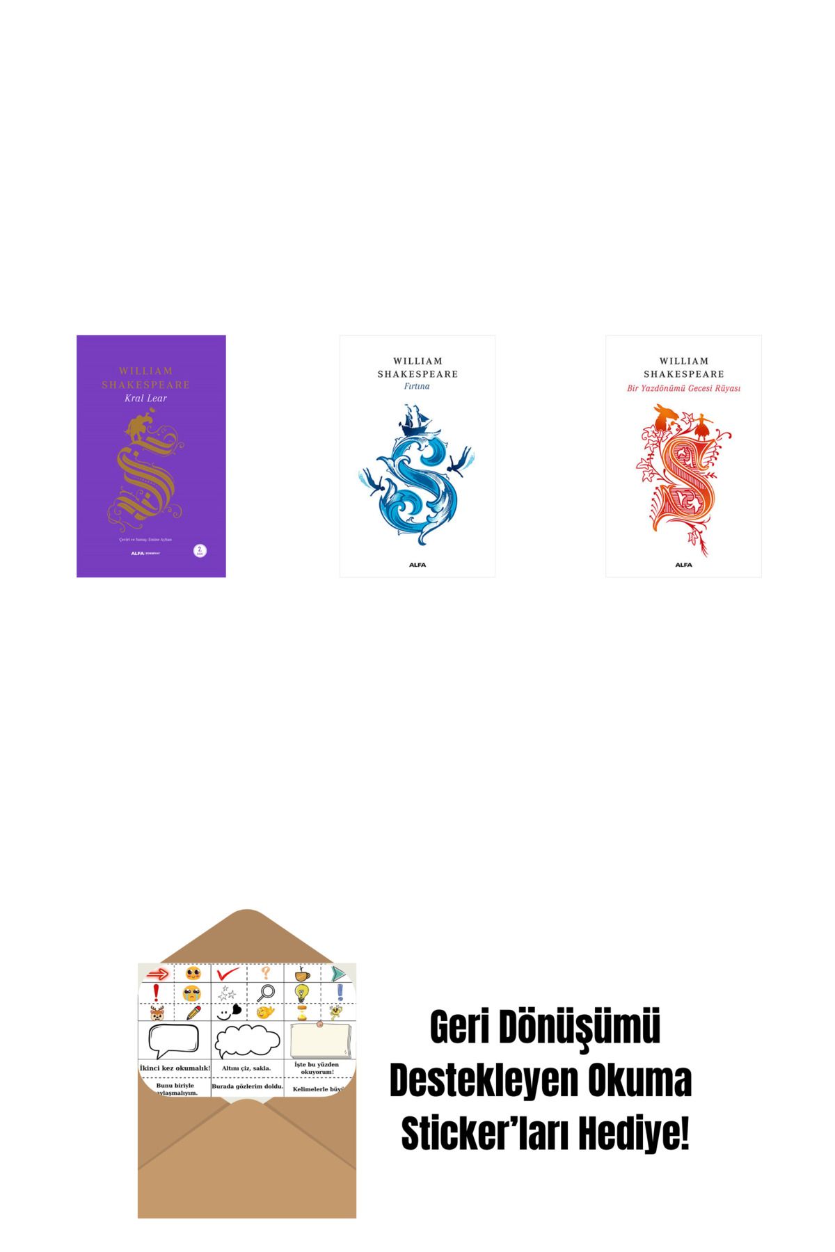 Alfa Yayınları Kral Lear + Venedik Taciri + Fırtına (Ciltli) + Okuma Sticker'ları
