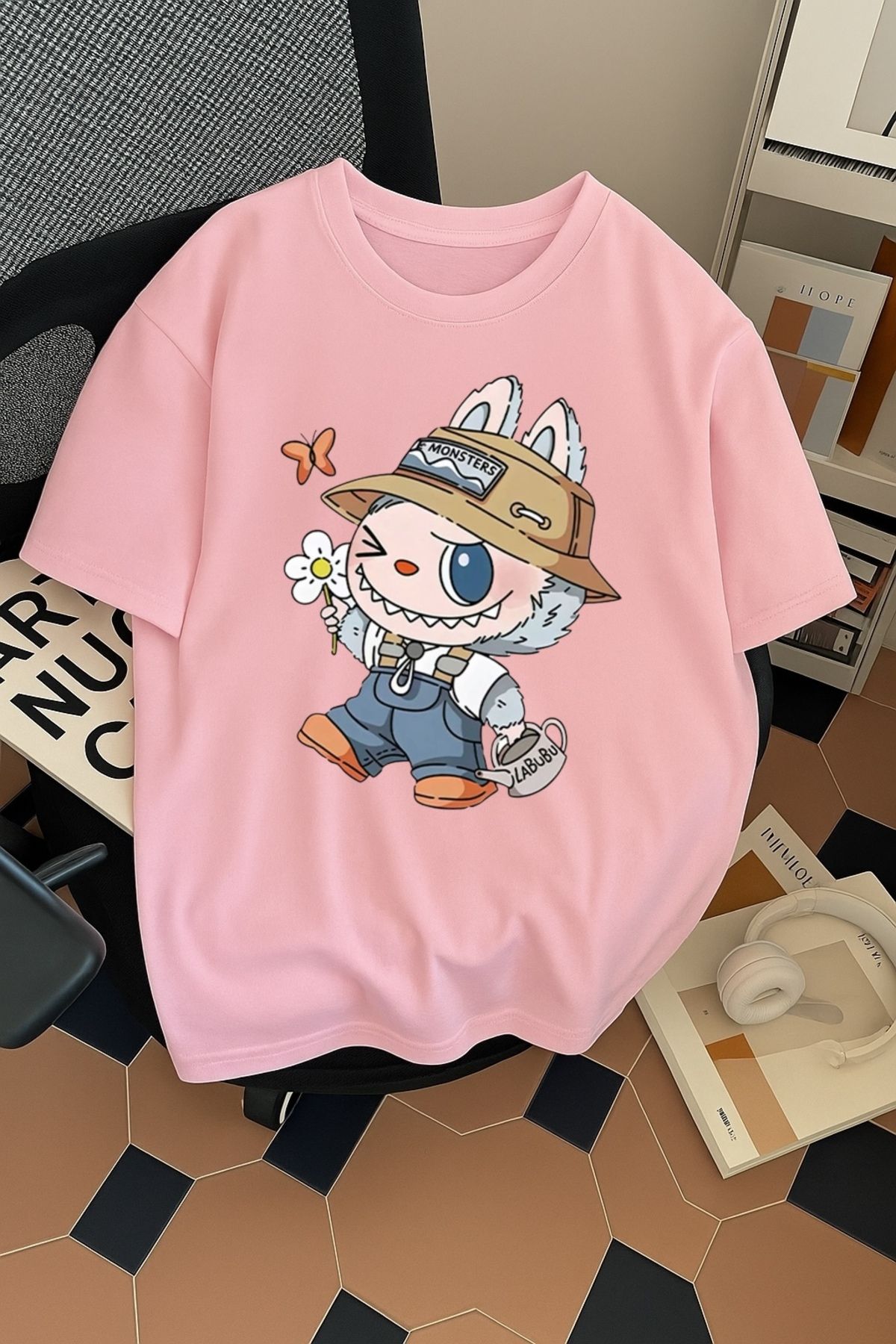 SOHR Unisex Erkek/Kadın Labubu Renkli Baskılı Oversize Pamuklu T-Shirt