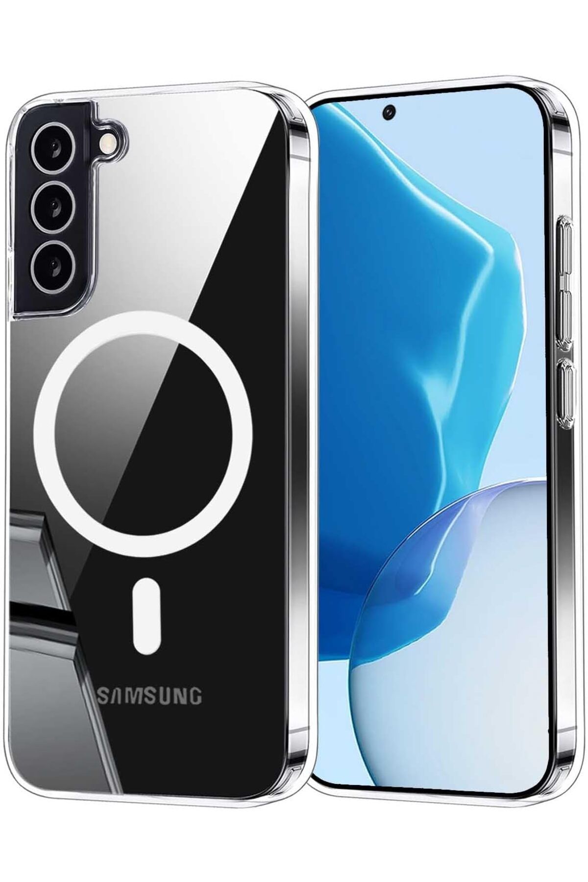 Deppo Trend Samsung Galaxy S22 Uyumlu Kılıf Kamera Çıkıntılı Şeffaf Magsafe Kılıf Kablosuz Şarj Destekli Kapak