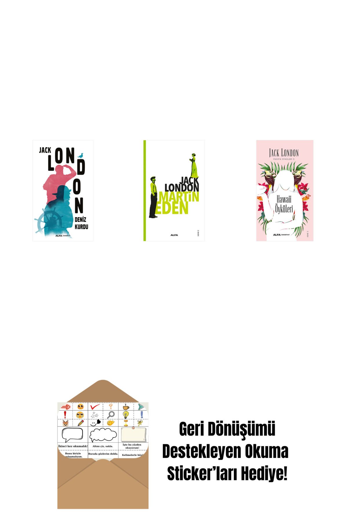 Alfa Yayınları Deniz Kurdu + Martin Eden + Hawaii Öyküleri + Okuma Sticker'ları