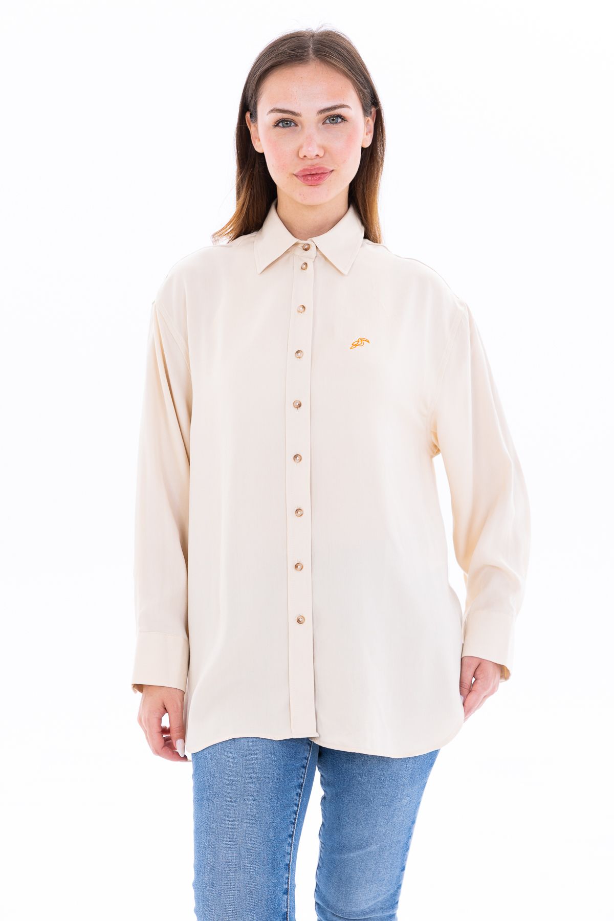 qanpaq Hilya - Bej Kadın Oversize Gömlek