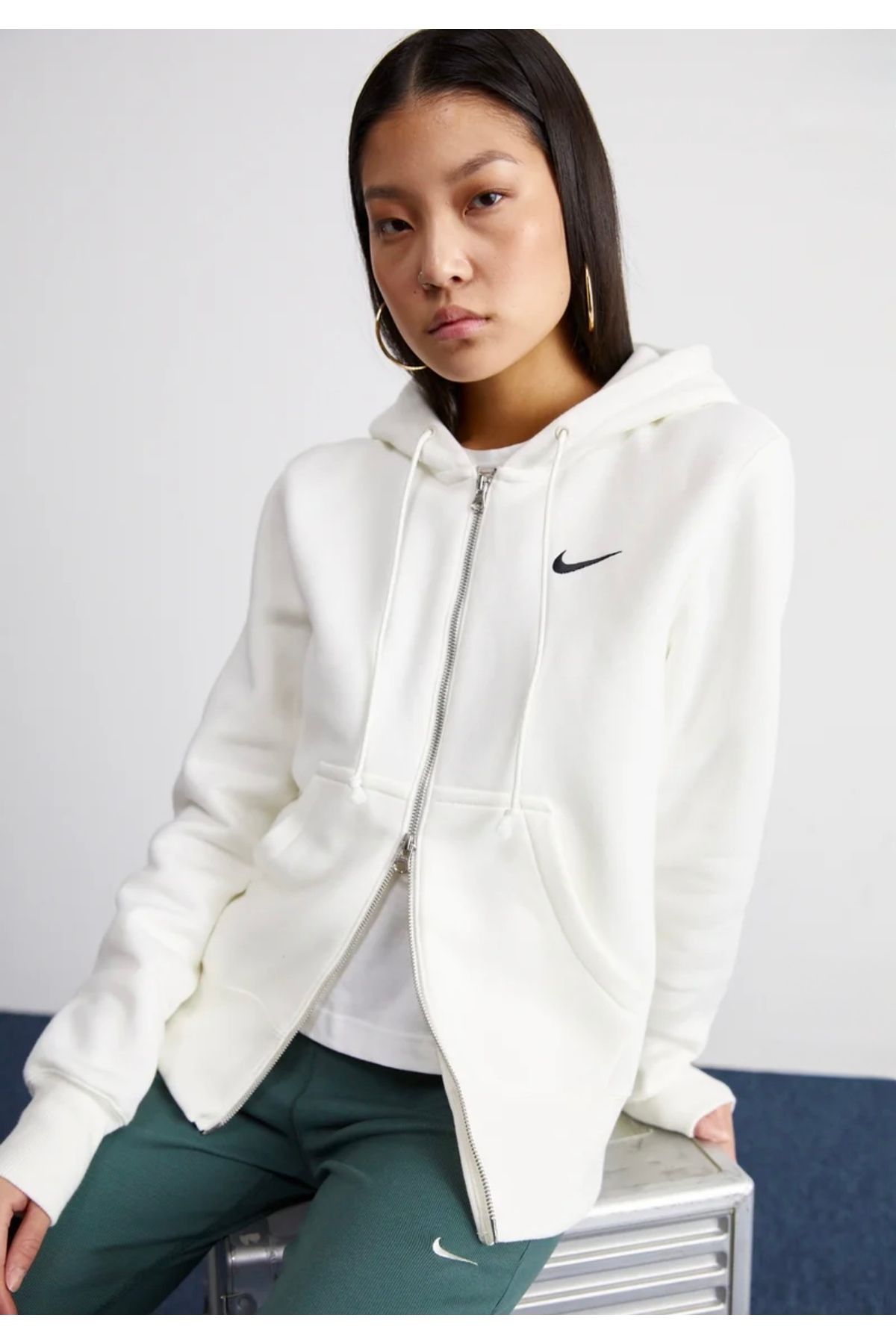 Nike Sportswear Phoenix Fleece Oversized Full-Zip Hoodie Fermuarlı Krem Kadın Sweatshirt