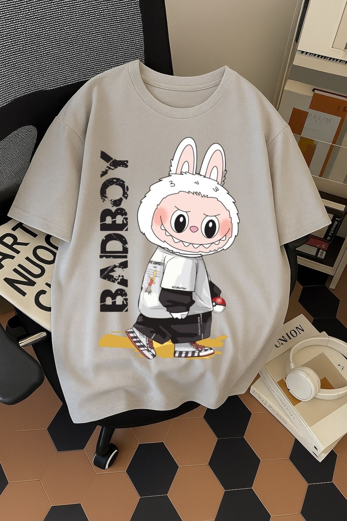 SOHR Unisex Erkek/Kadın Labubu BadBoy Renkli Baskılı Oversize Pamuklu T-Shirt