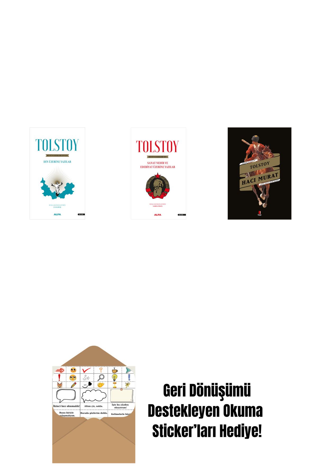 Alfa Yayınları Tolstoy Bütün Eserleri 18 + Tolstoy Bütün Eserleri 15 + Hacı Murat + Okuma Sticker'ları