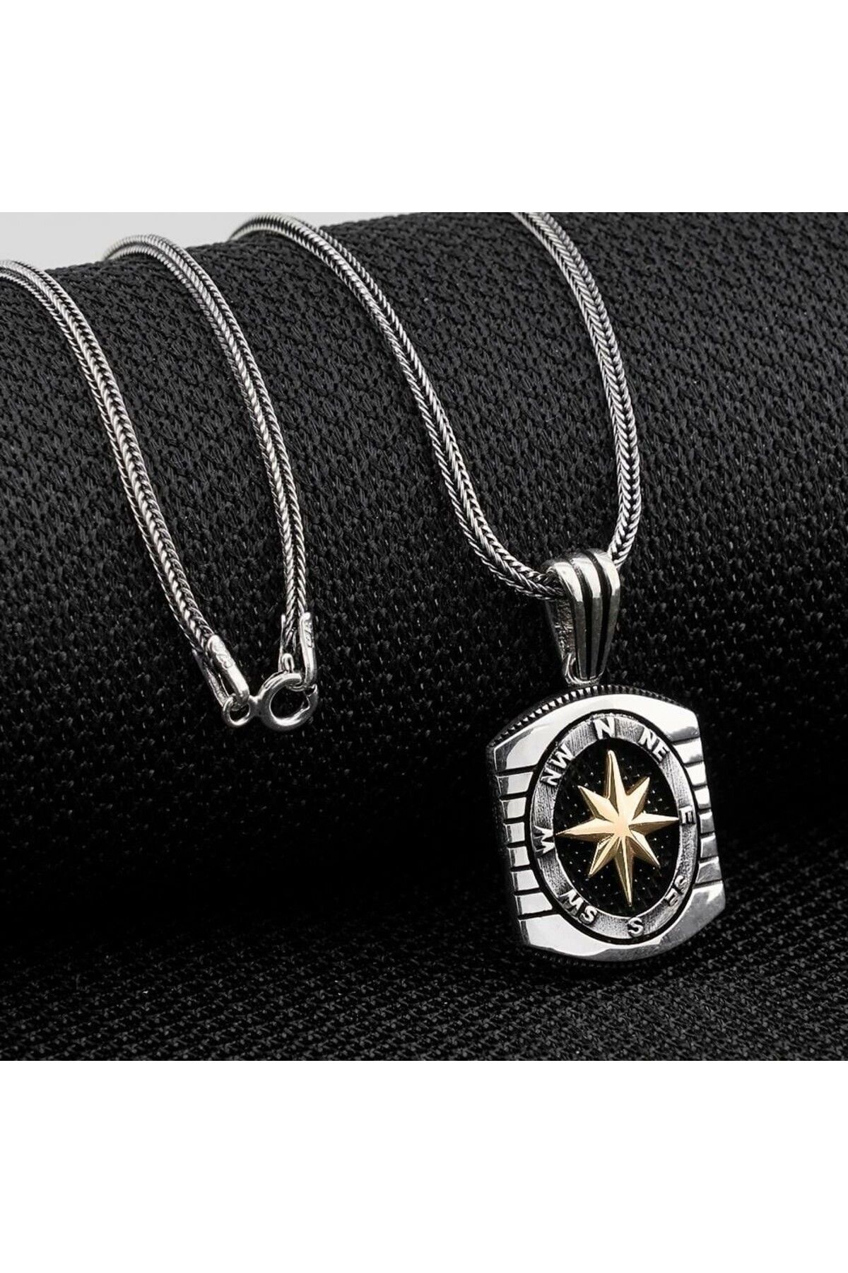 shop Özel Pusula Tasarımlı 925 Ayar Gümüş Erkek Kolye